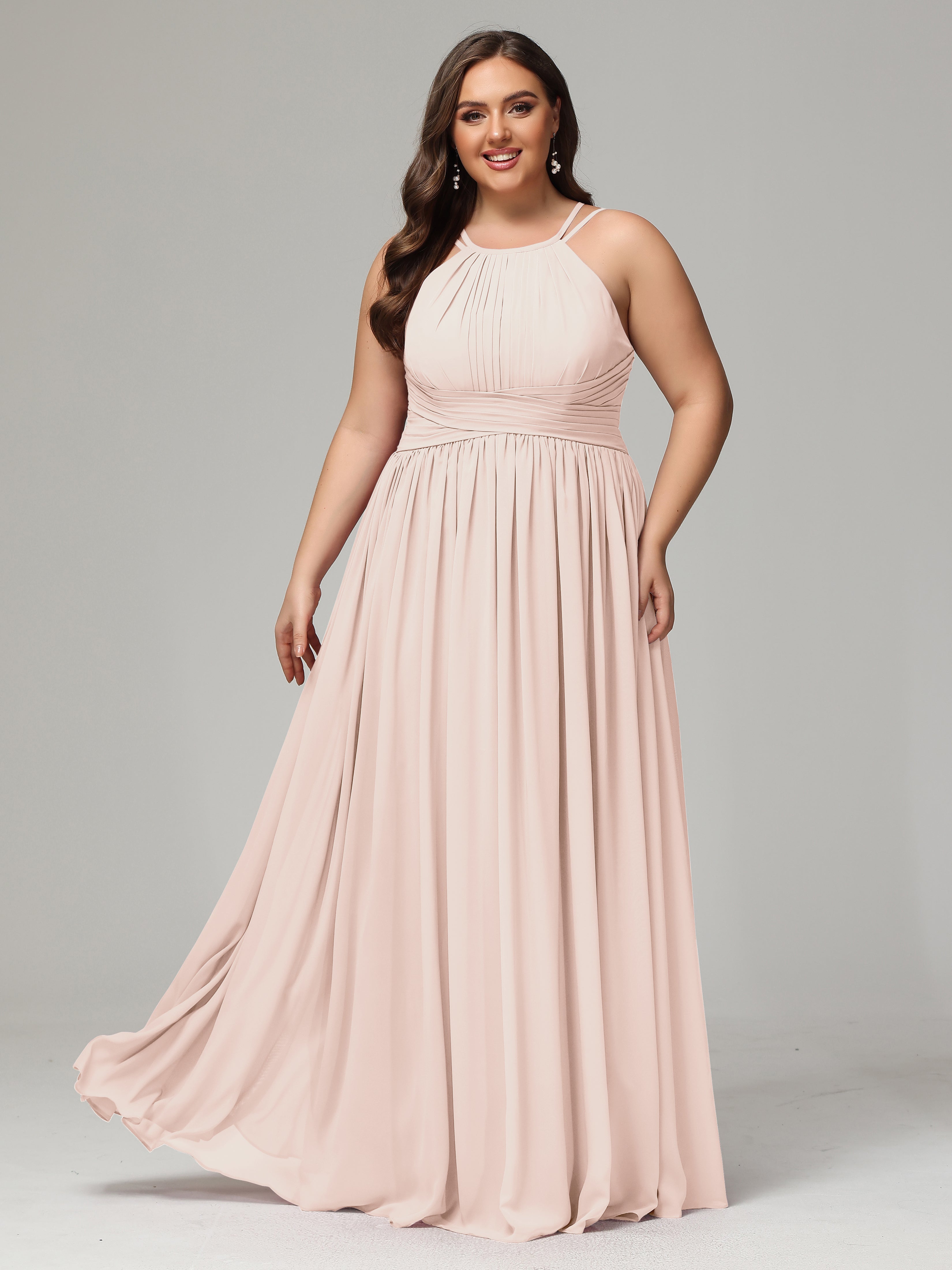 Halter & Straps on back Chiffon Bridesmaid Dress Plus Size