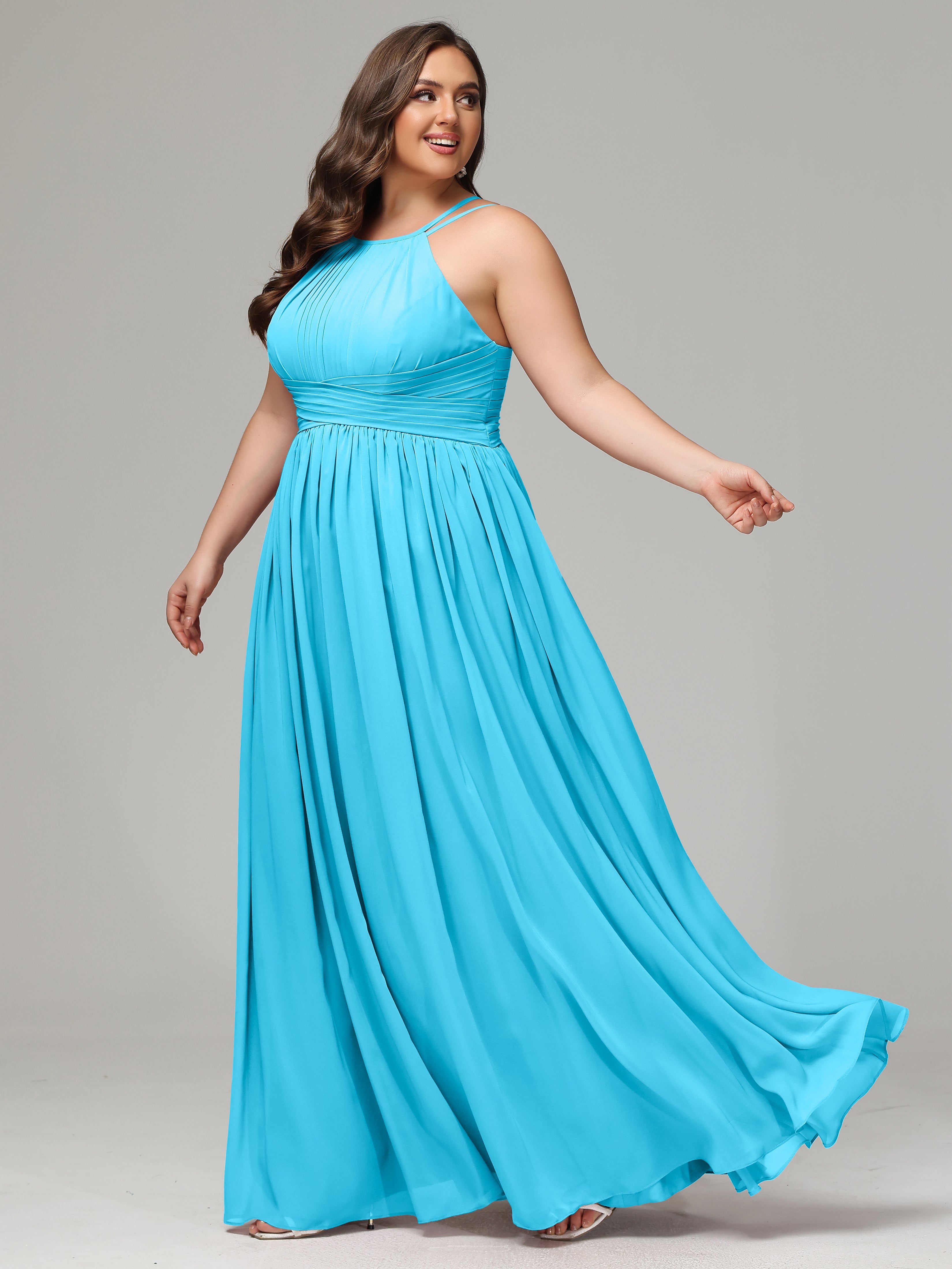 Halter & Straps on back Chiffon Bridesmaid Dress Plus Size