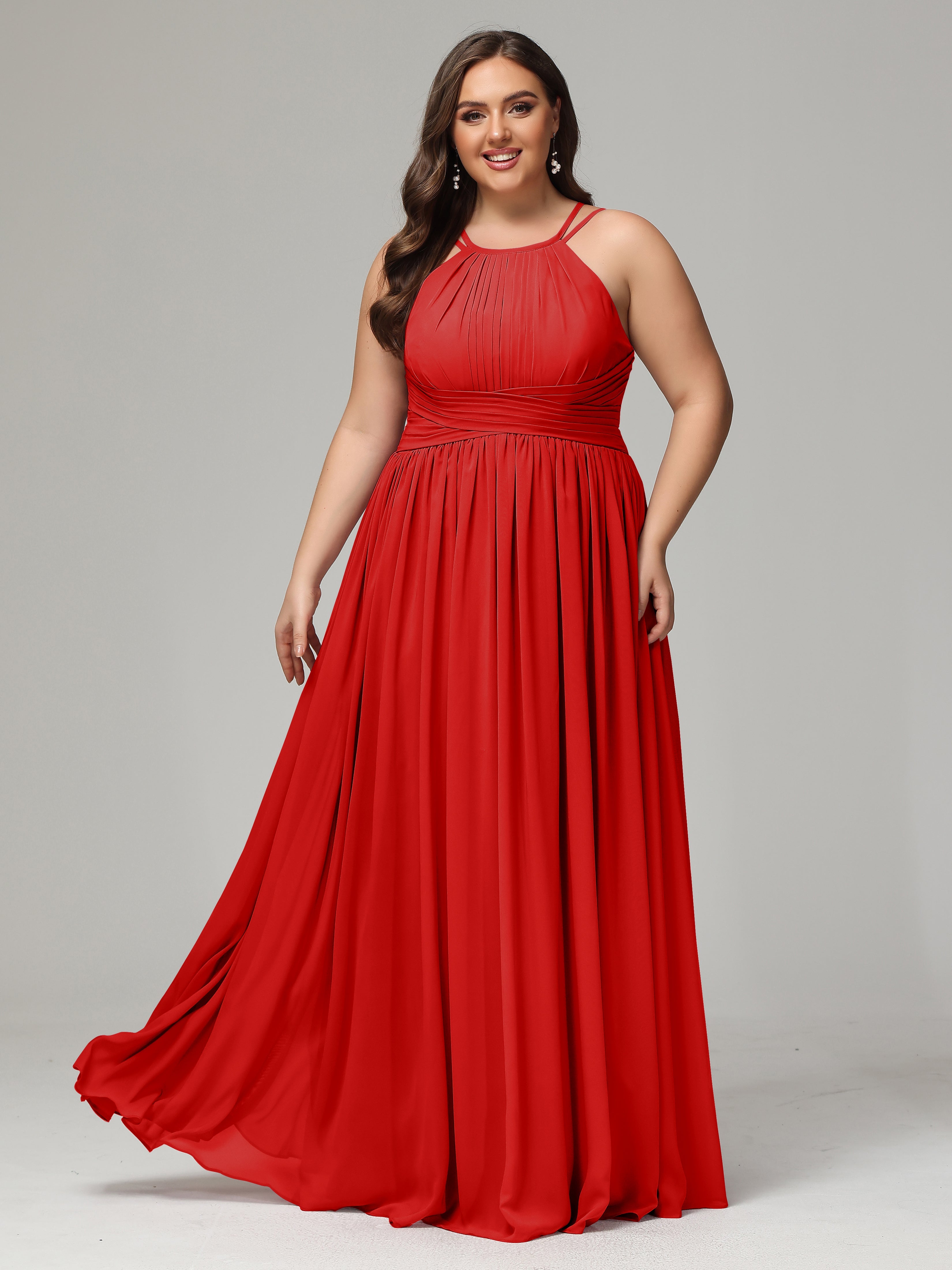 Halter & Straps on back Chiffon Bridesmaid Dress Plus Size