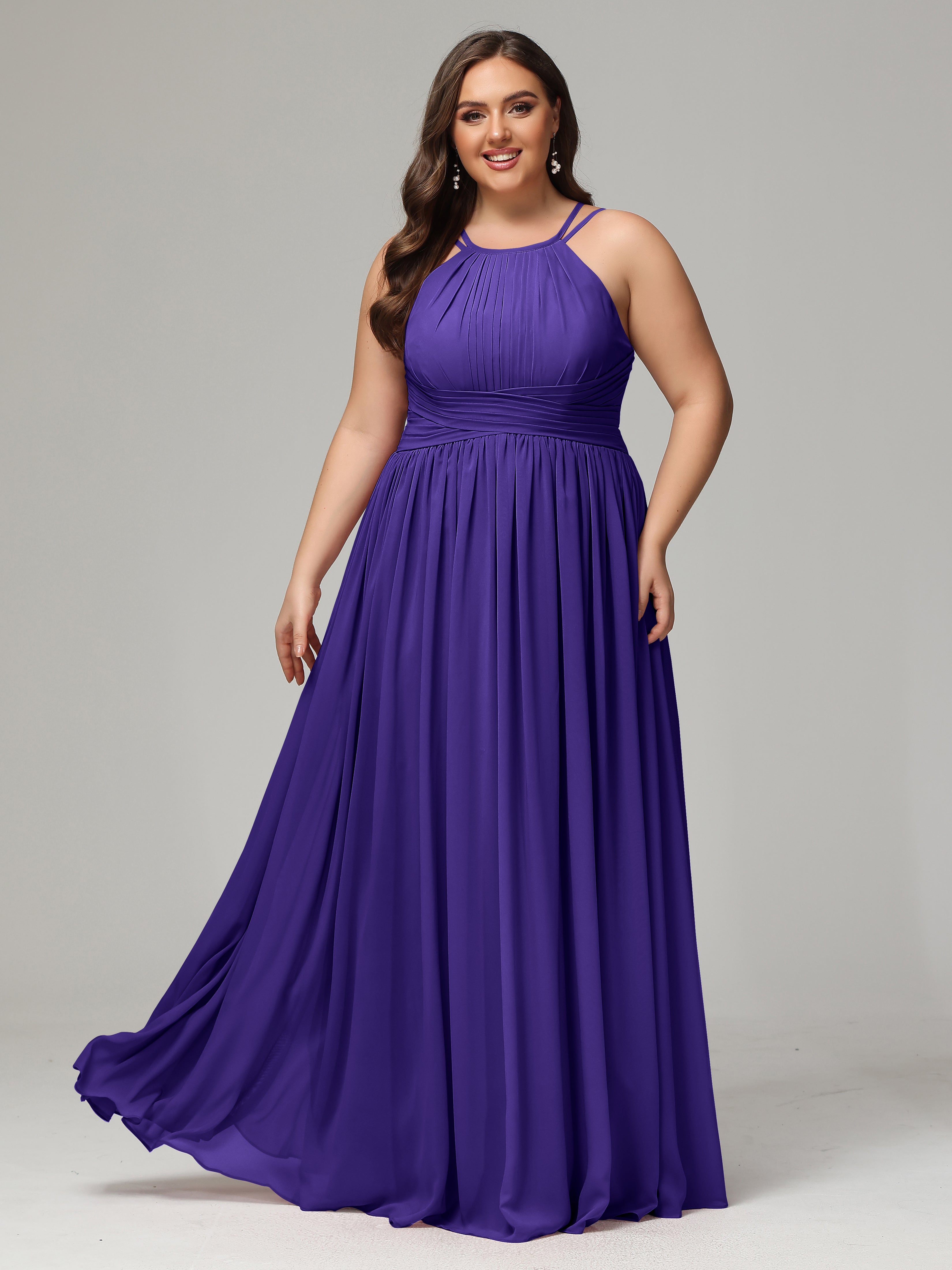 Halter & Straps on back Chiffon Bridesmaid Dress Plus Size