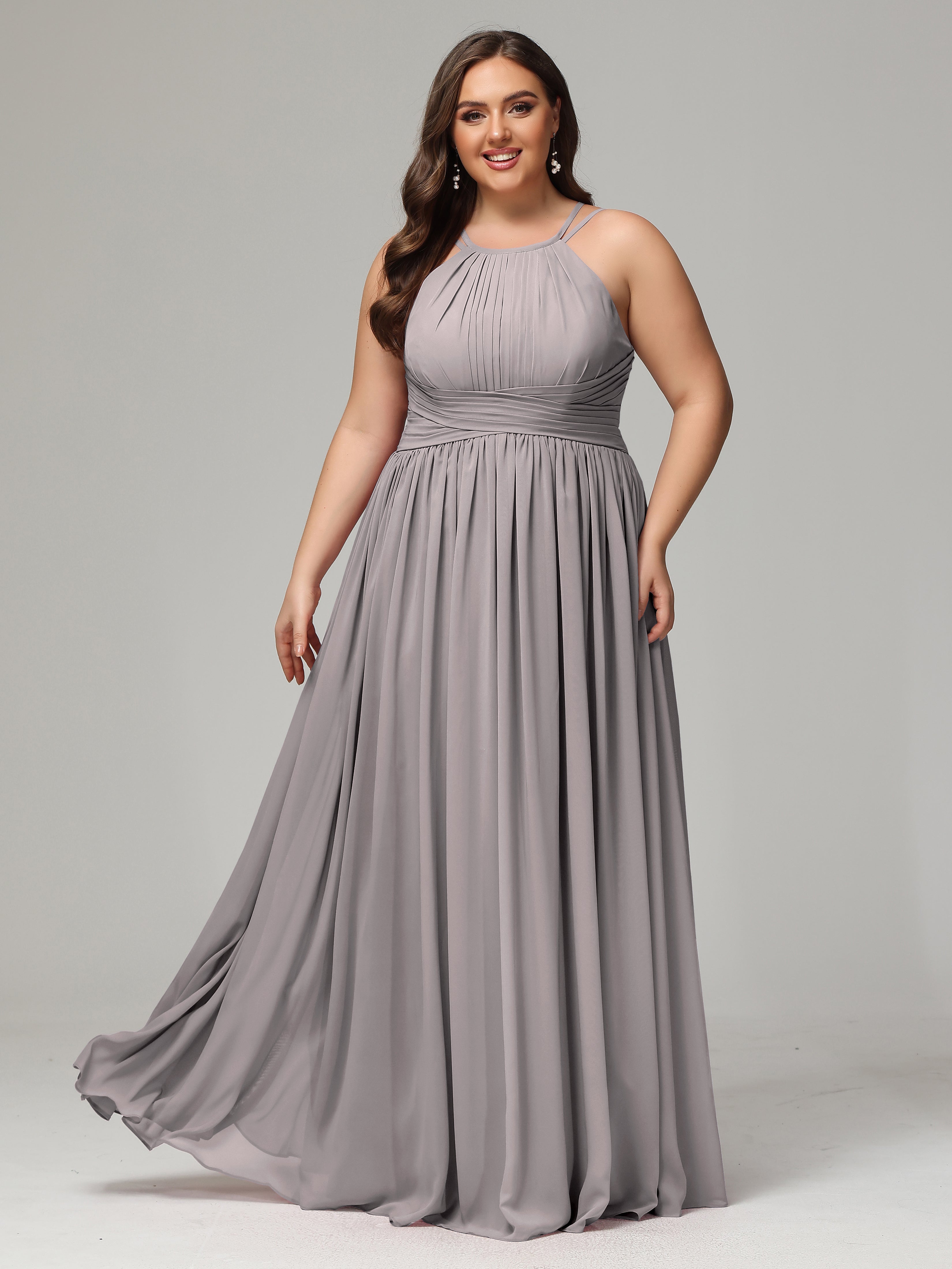 Halter & Straps on back Chiffon Bridesmaid Dress Plus Size