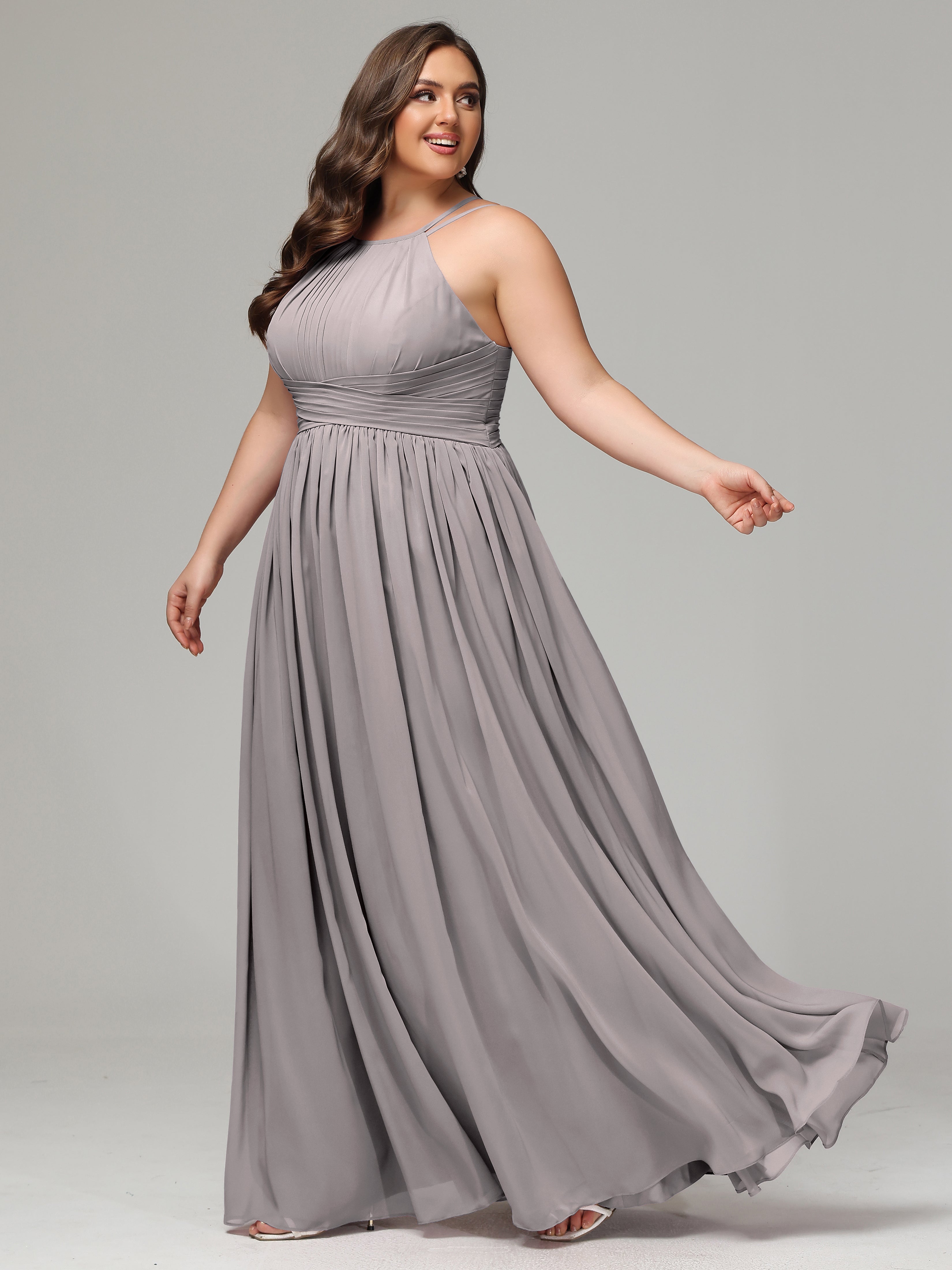 Halter & Straps on back Chiffon Bridesmaid Dress Plus Size