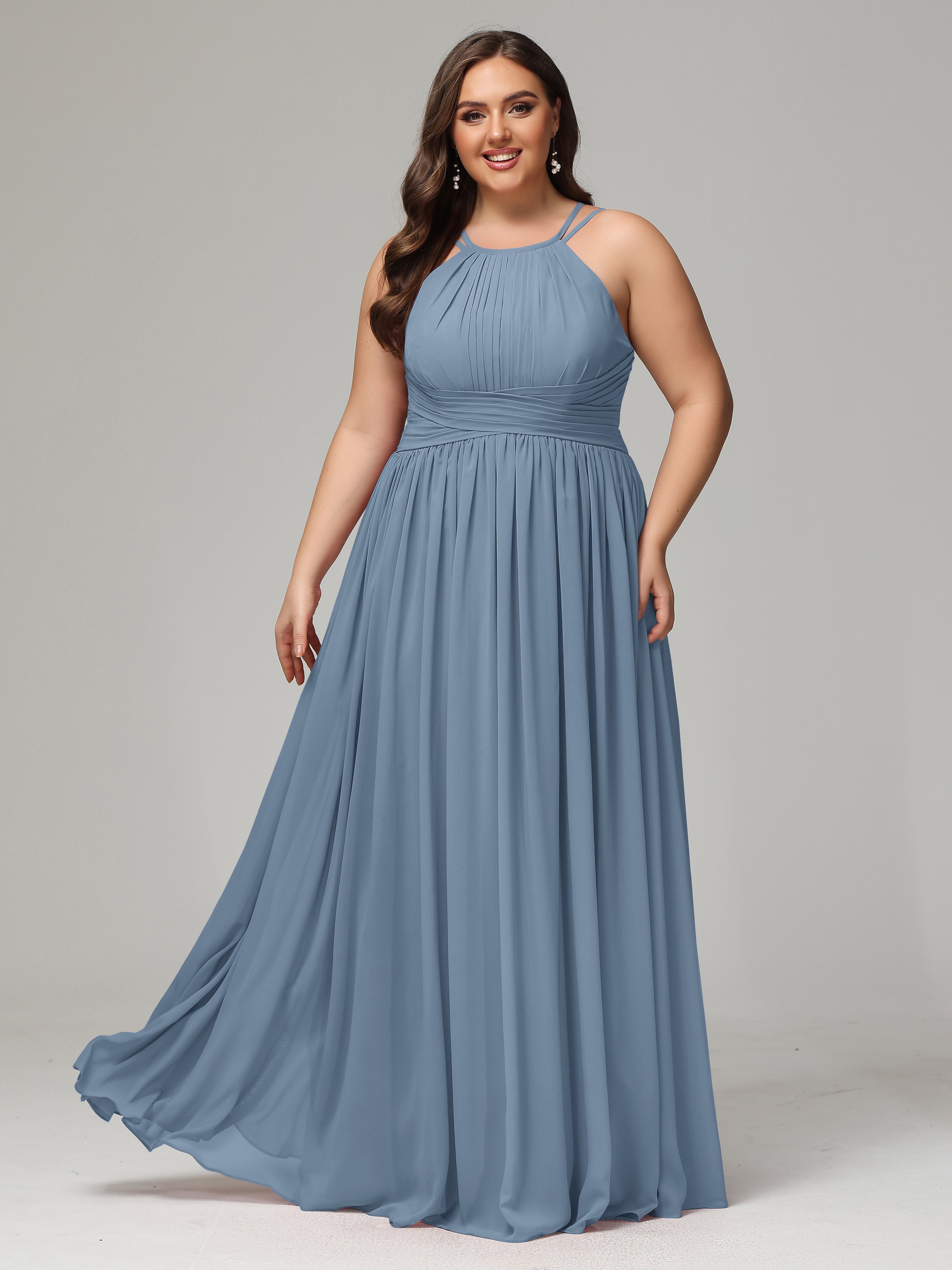 Halter & Straps on back Chiffon Bridesmaid Dress Plus Size