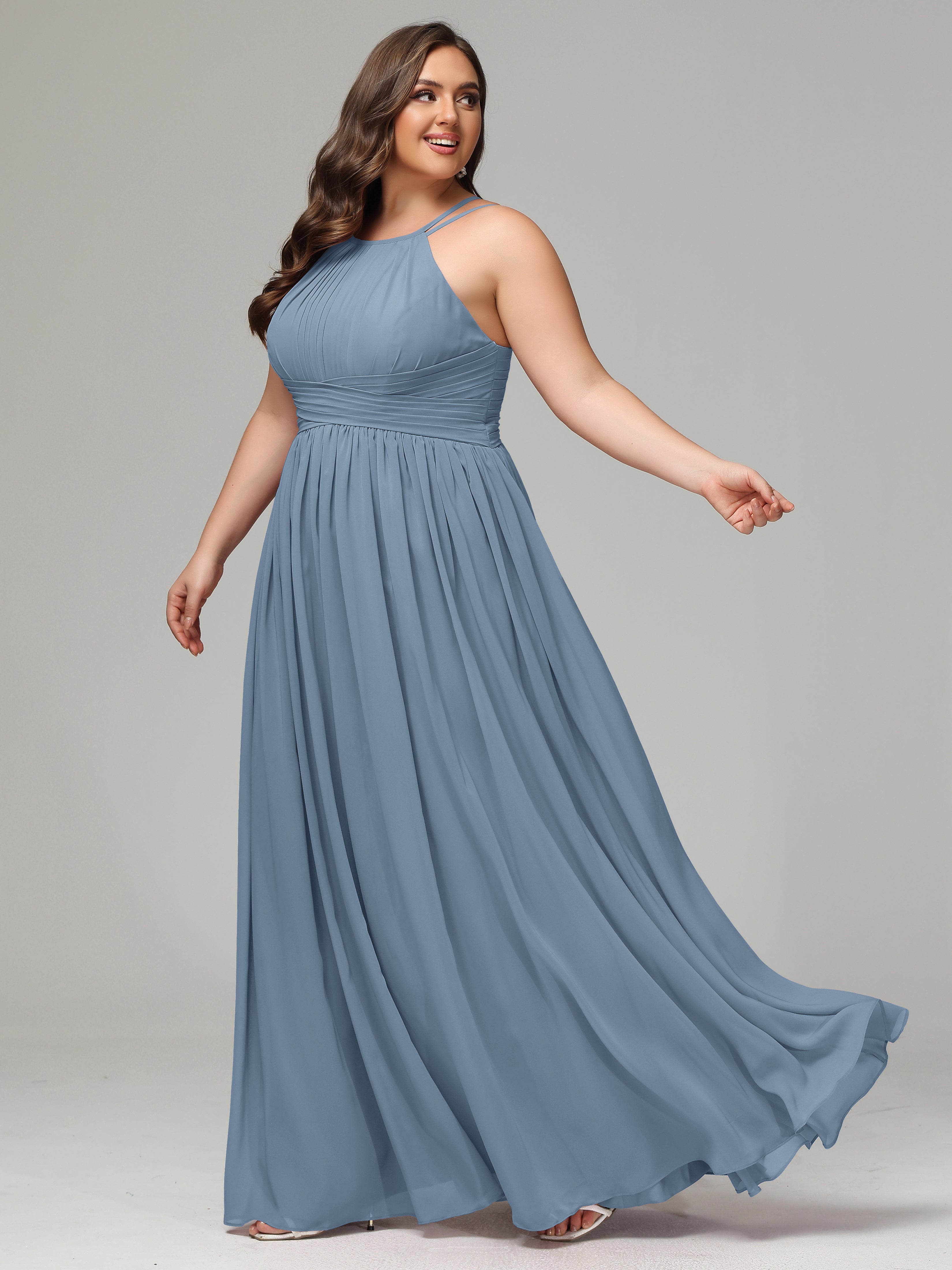 Halter & Straps on back Chiffon Bridesmaid Dress Plus Size