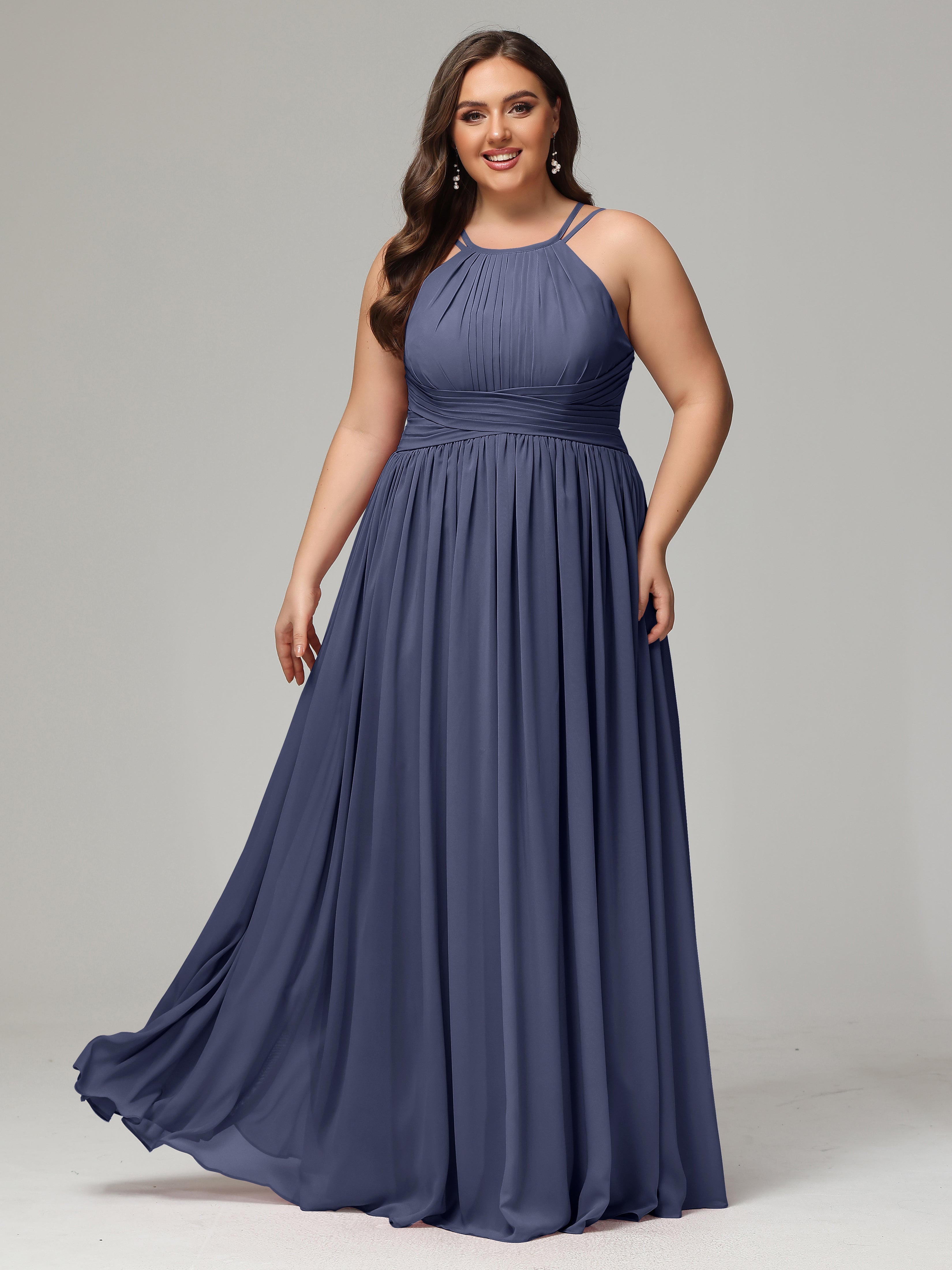 Halter & Straps on back Chiffon Bridesmaid Dress Plus Size