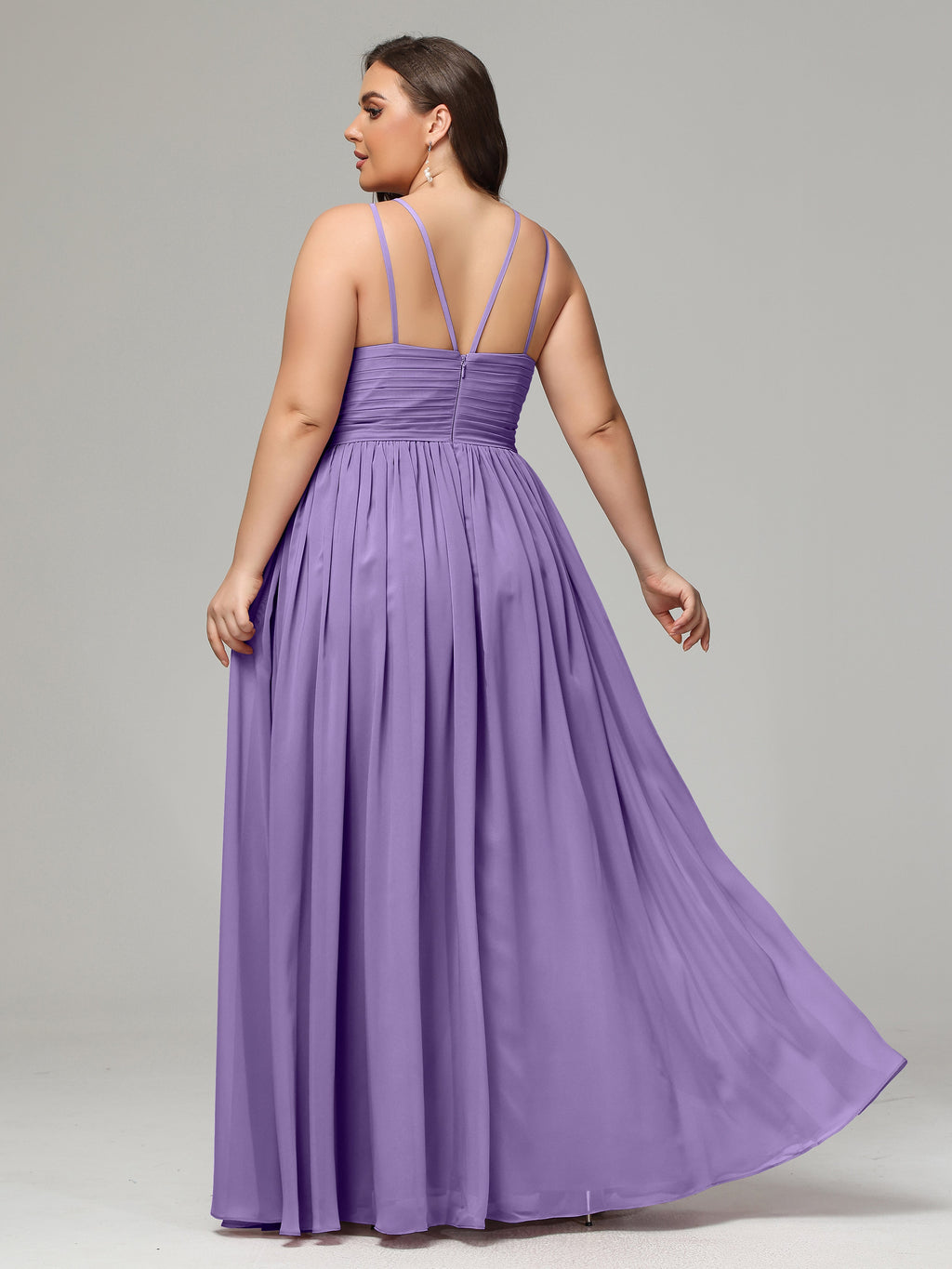 Halter & Straps on back Chiffon Bridesmaid Dress Plus Size