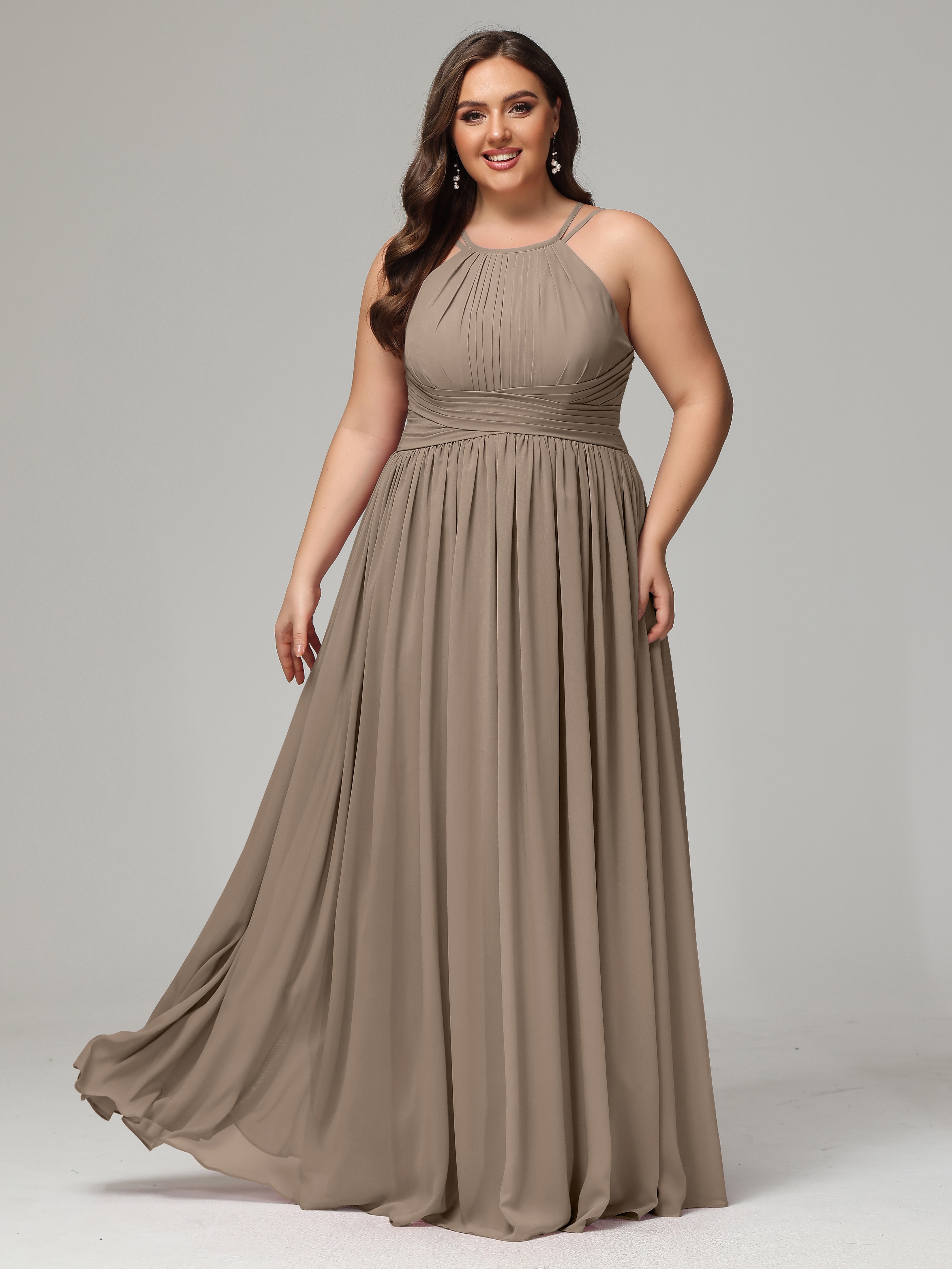 Halter & Straps on back Chiffon Bridesmaid Dress Plus Size
