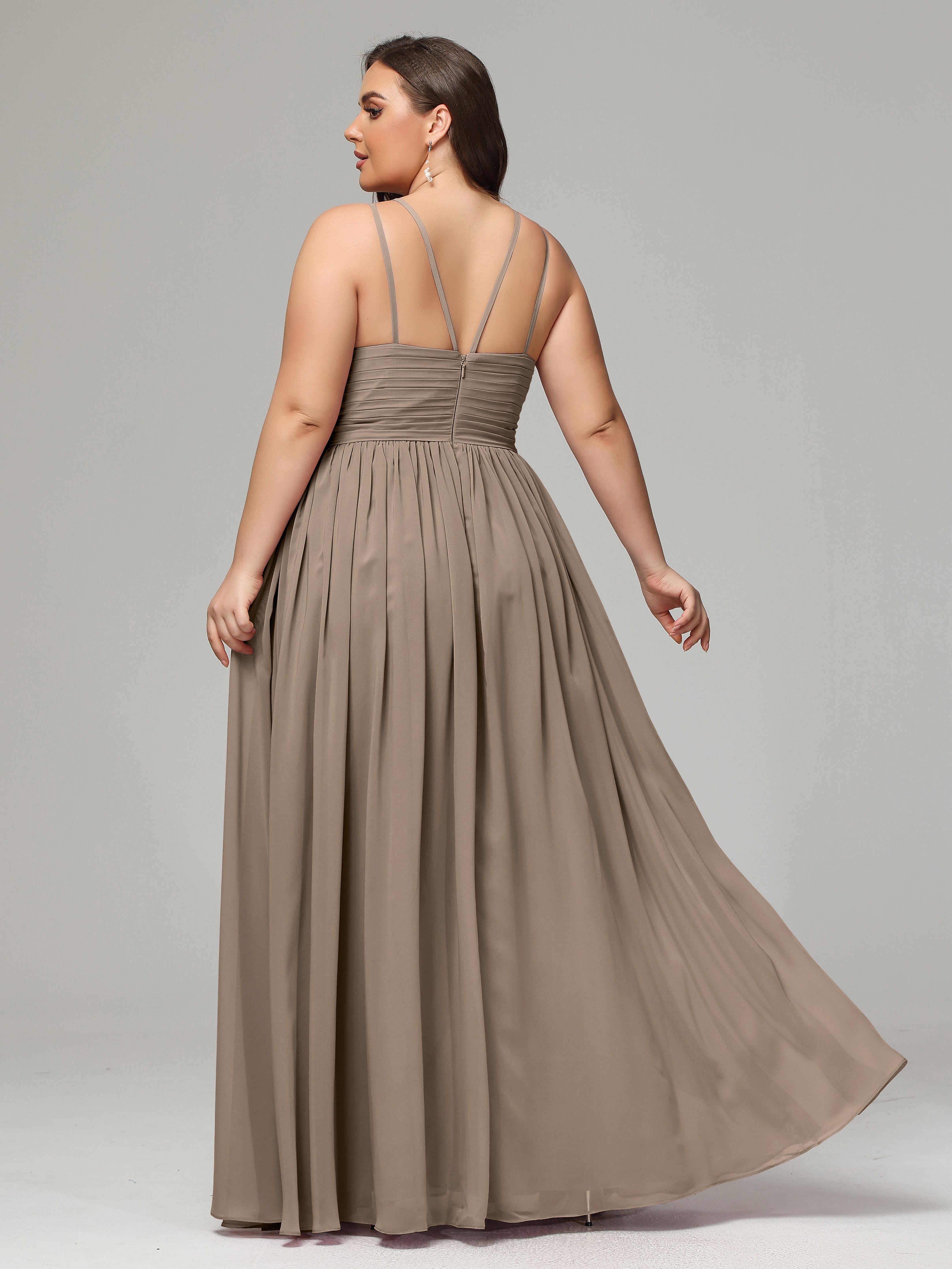 Halter & Straps on back Chiffon Bridesmaid Dress Plus Size