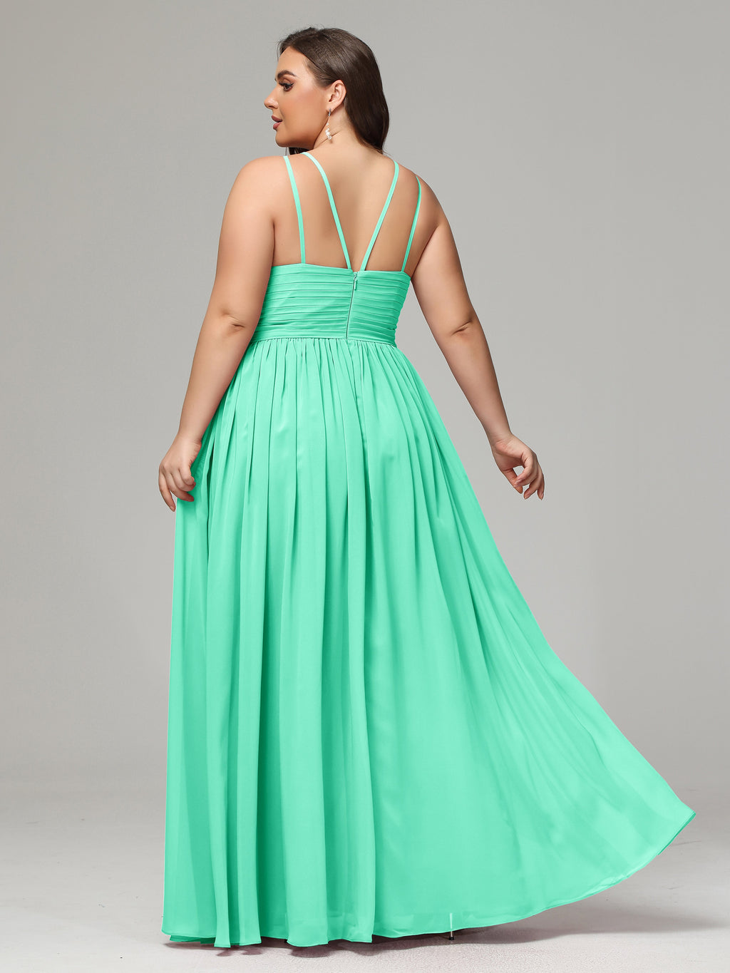 Halter & Straps on back Chiffon Bridesmaid Dress Plus Size