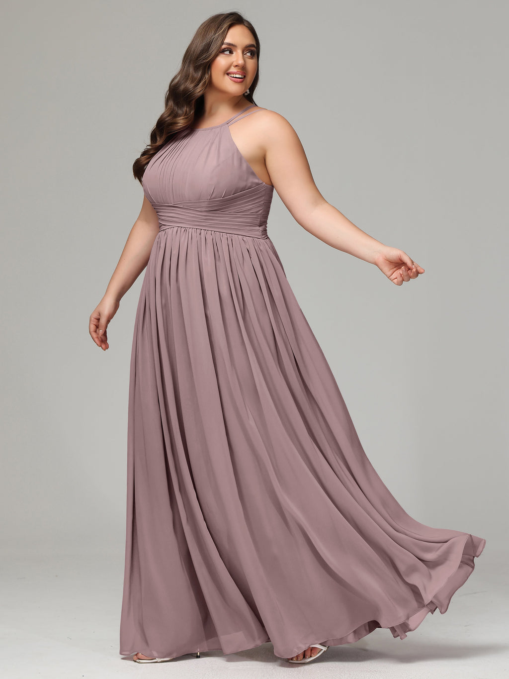 Halter & Straps on back Chiffon Bridesmaid Dress Plus Size