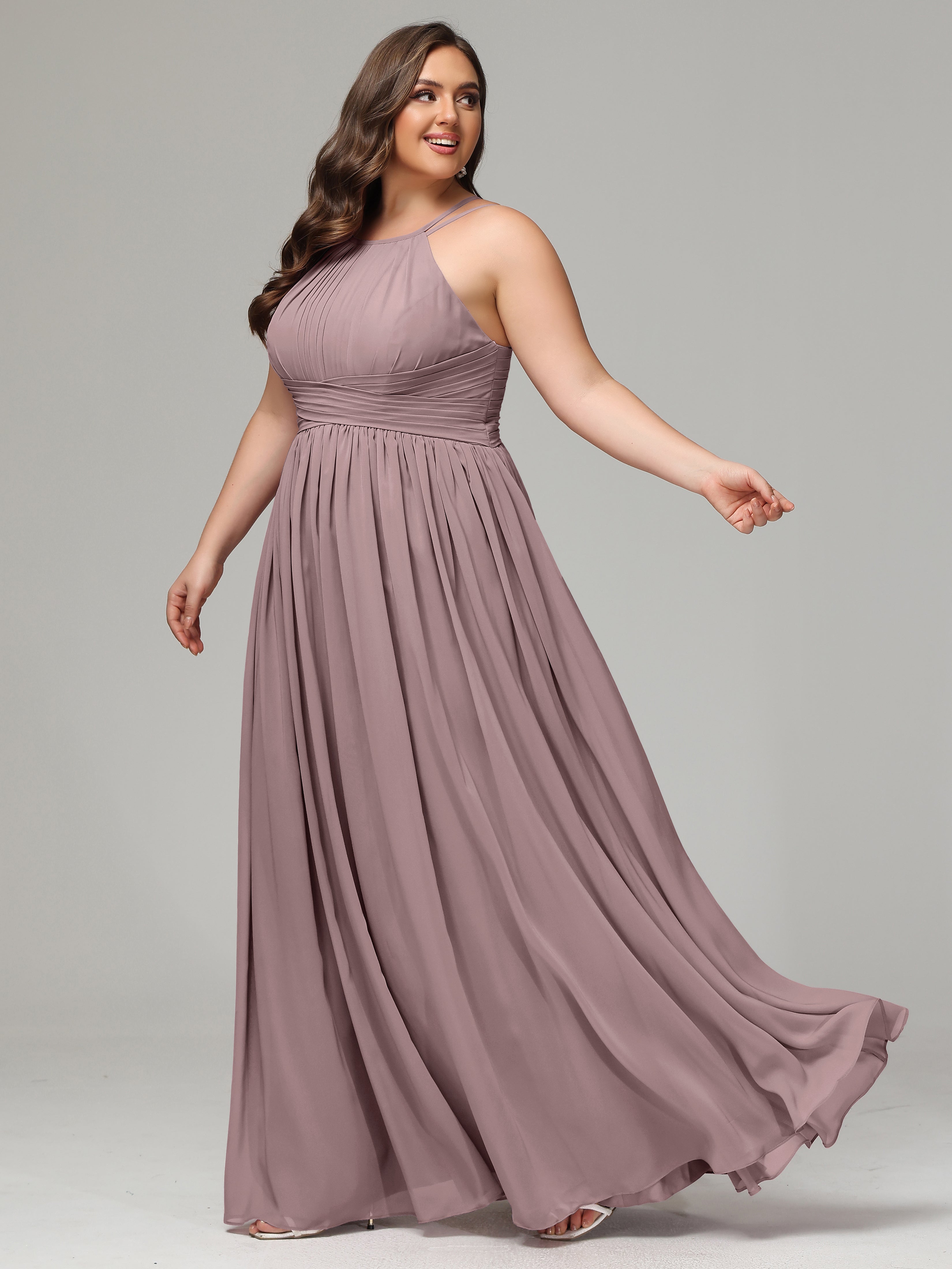 Halter & Straps on back Chiffon Bridesmaid Dress Plus Size