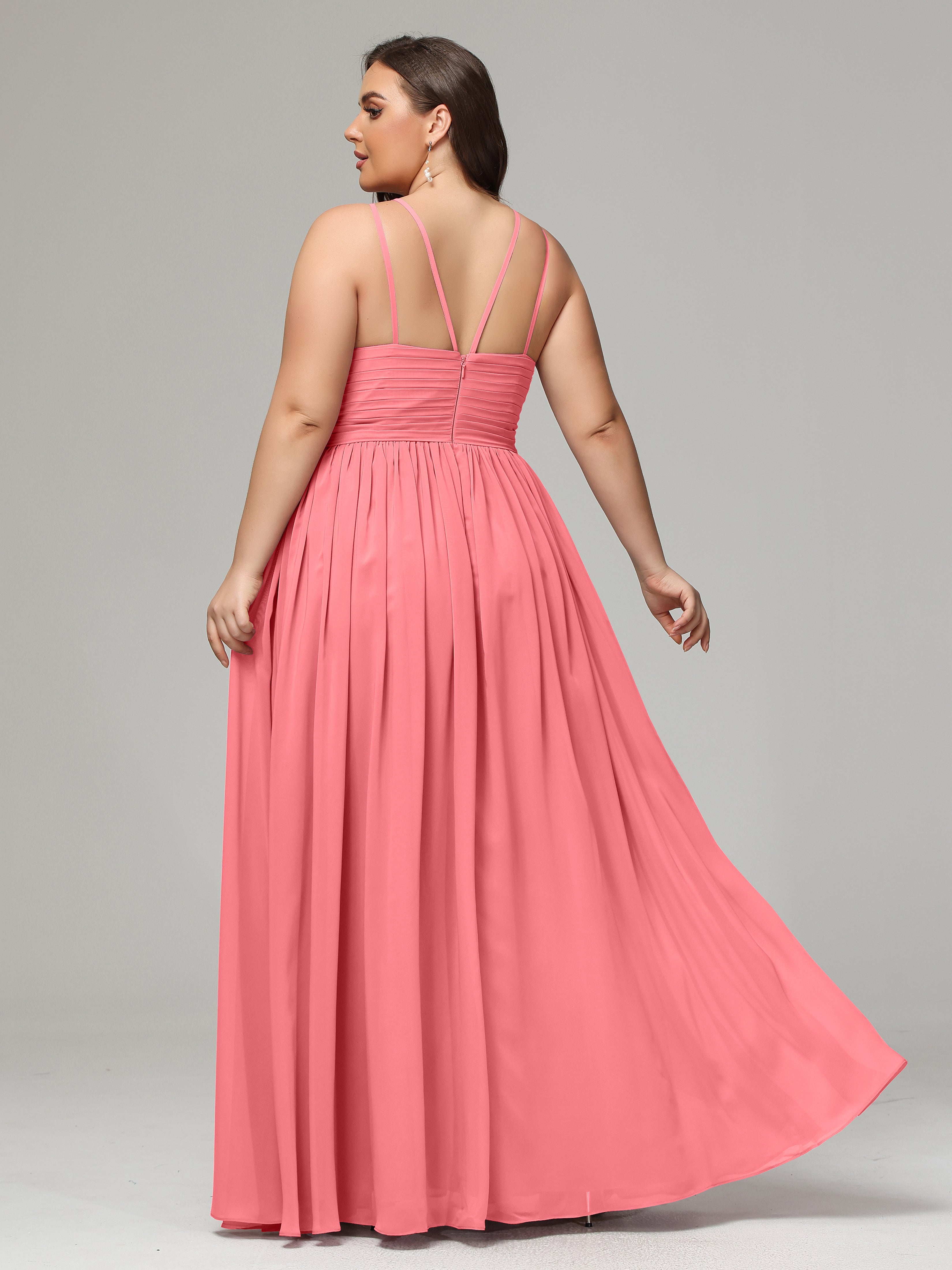 Halter & Straps on back Chiffon Bridesmaid Dress Plus Size