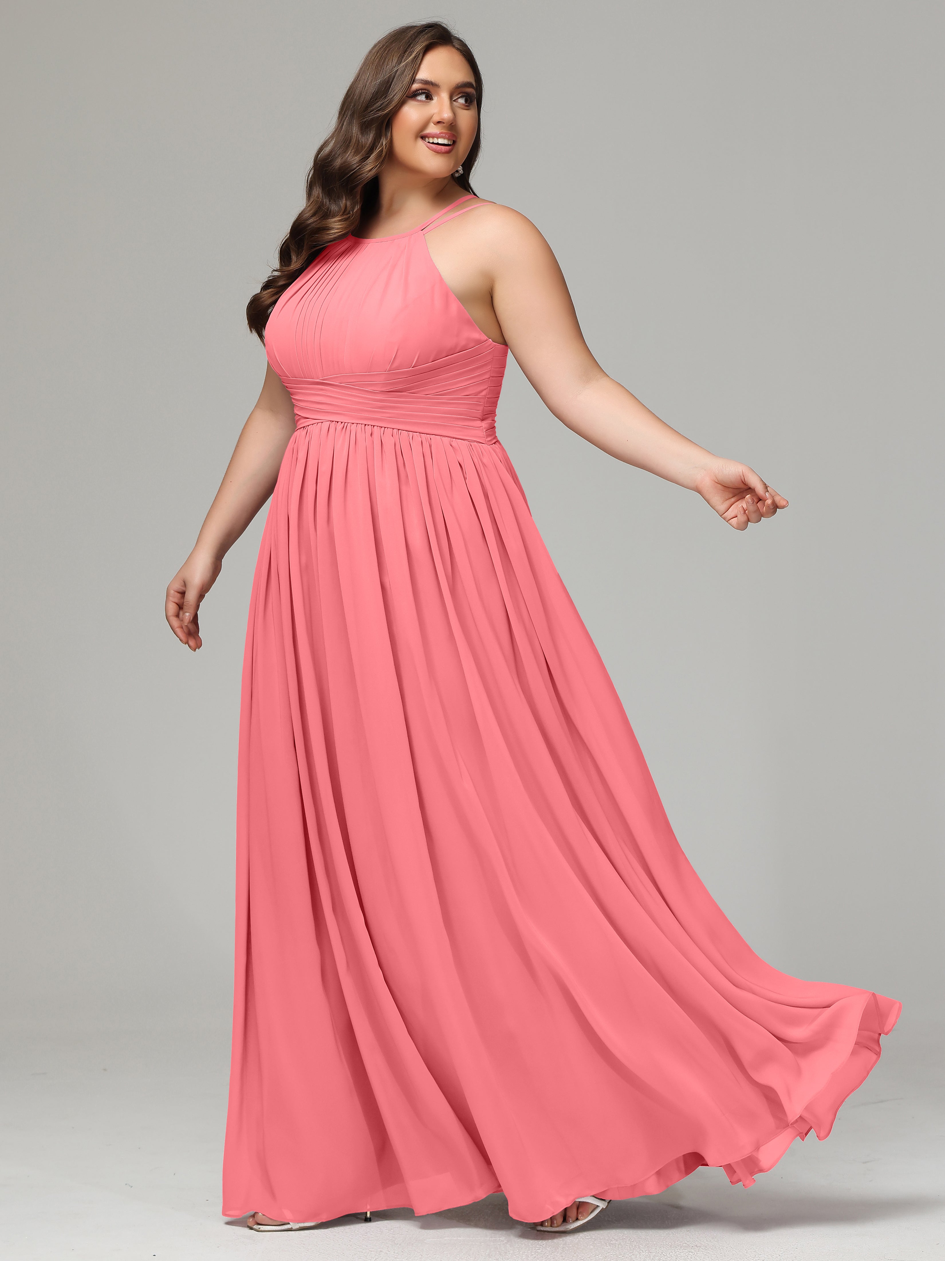 Halter & Straps on back Chiffon Bridesmaid Dress Plus Size
