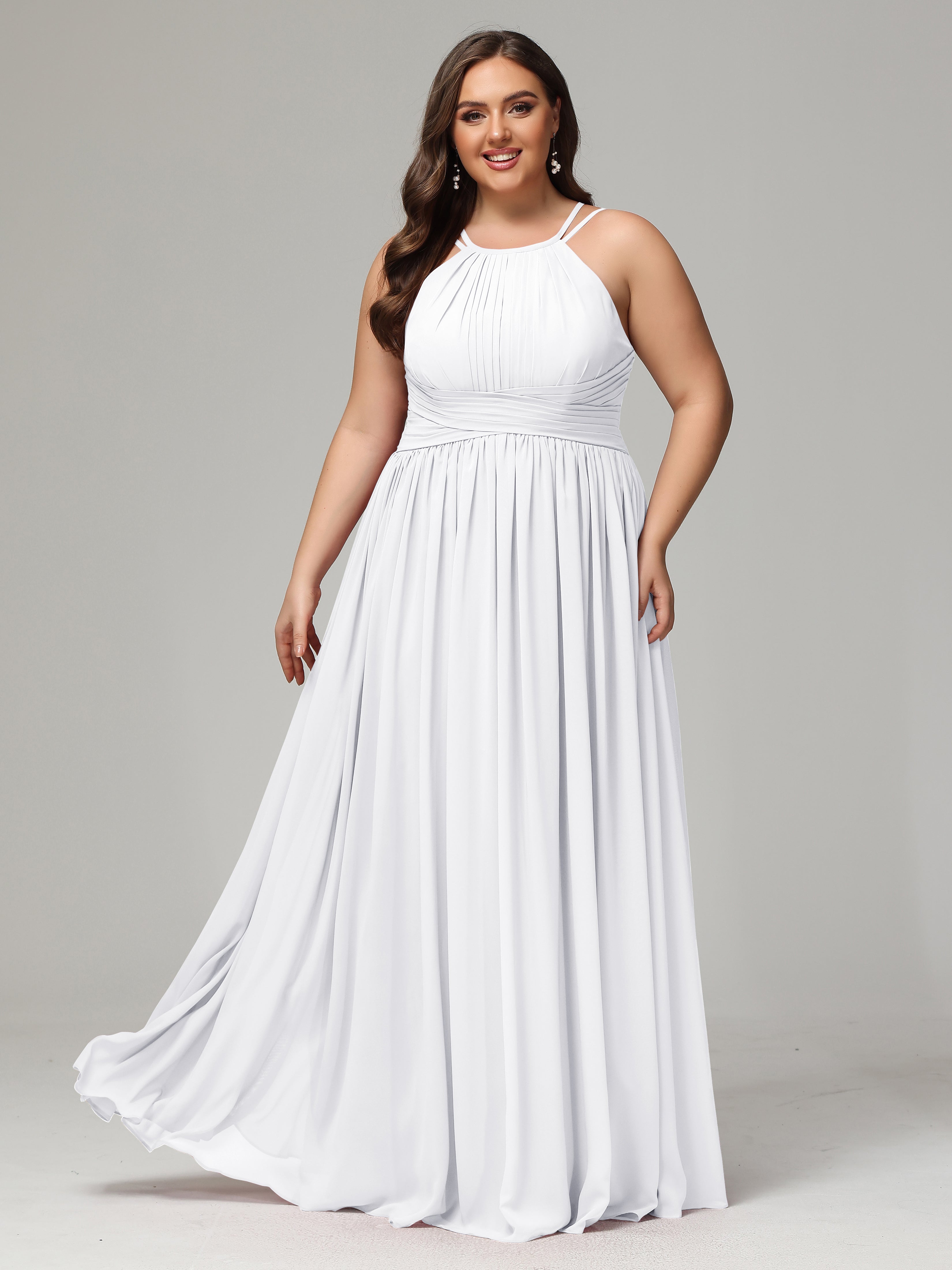 Halter & Straps on back Chiffon Bridesmaid Dress Plus Size