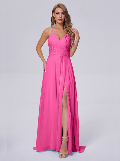 Harmony Unique Straps Chiffon Bridesmaid Dresses with Slit