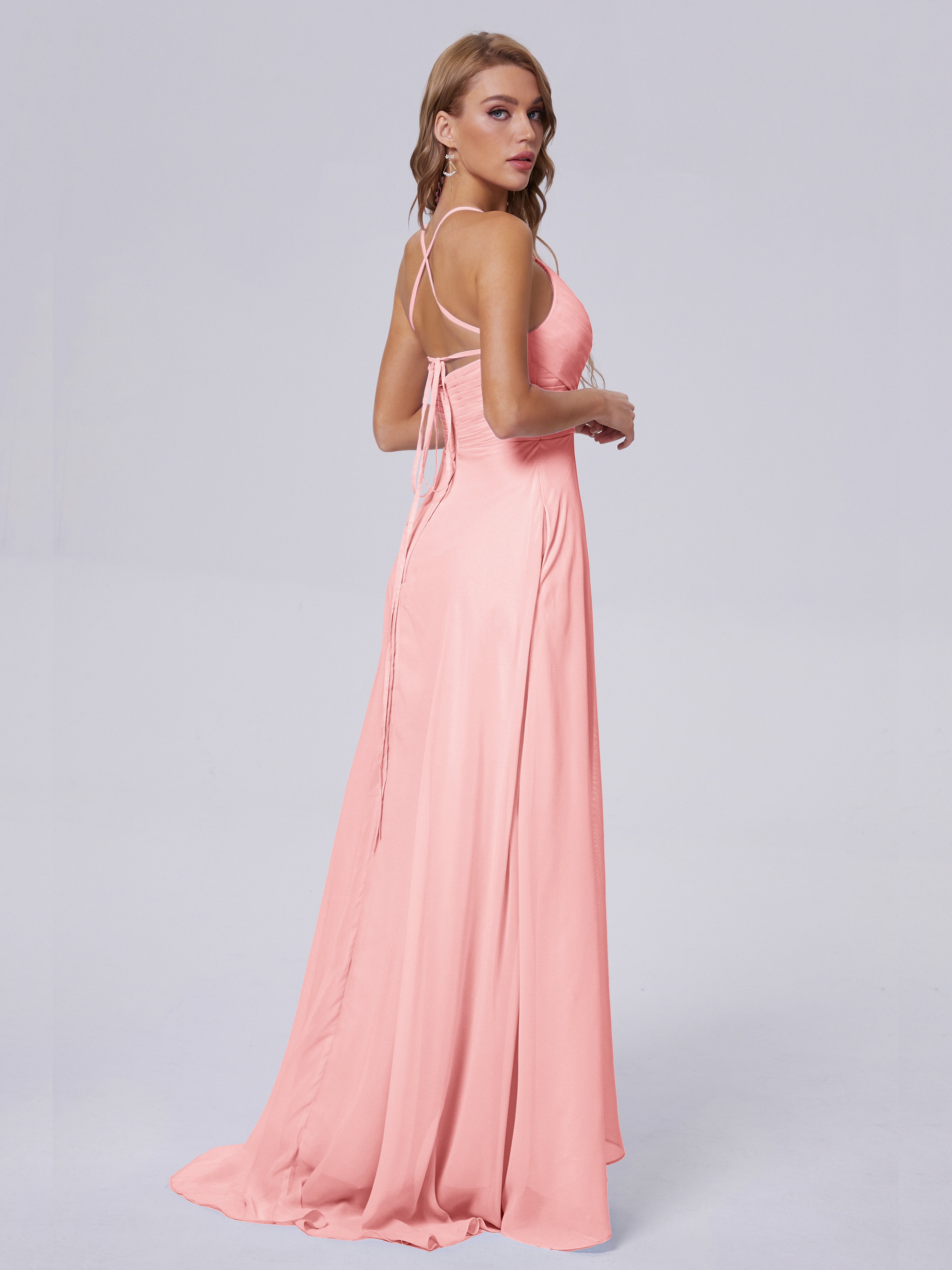Harmony Unique Straps Chiffon Bridesmaid Dresses with Slit