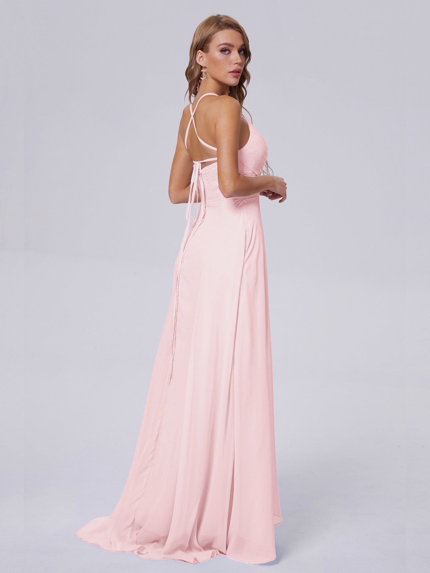 Harmony Unique Straps Chiffon Bridesmaid Dresses with Slit