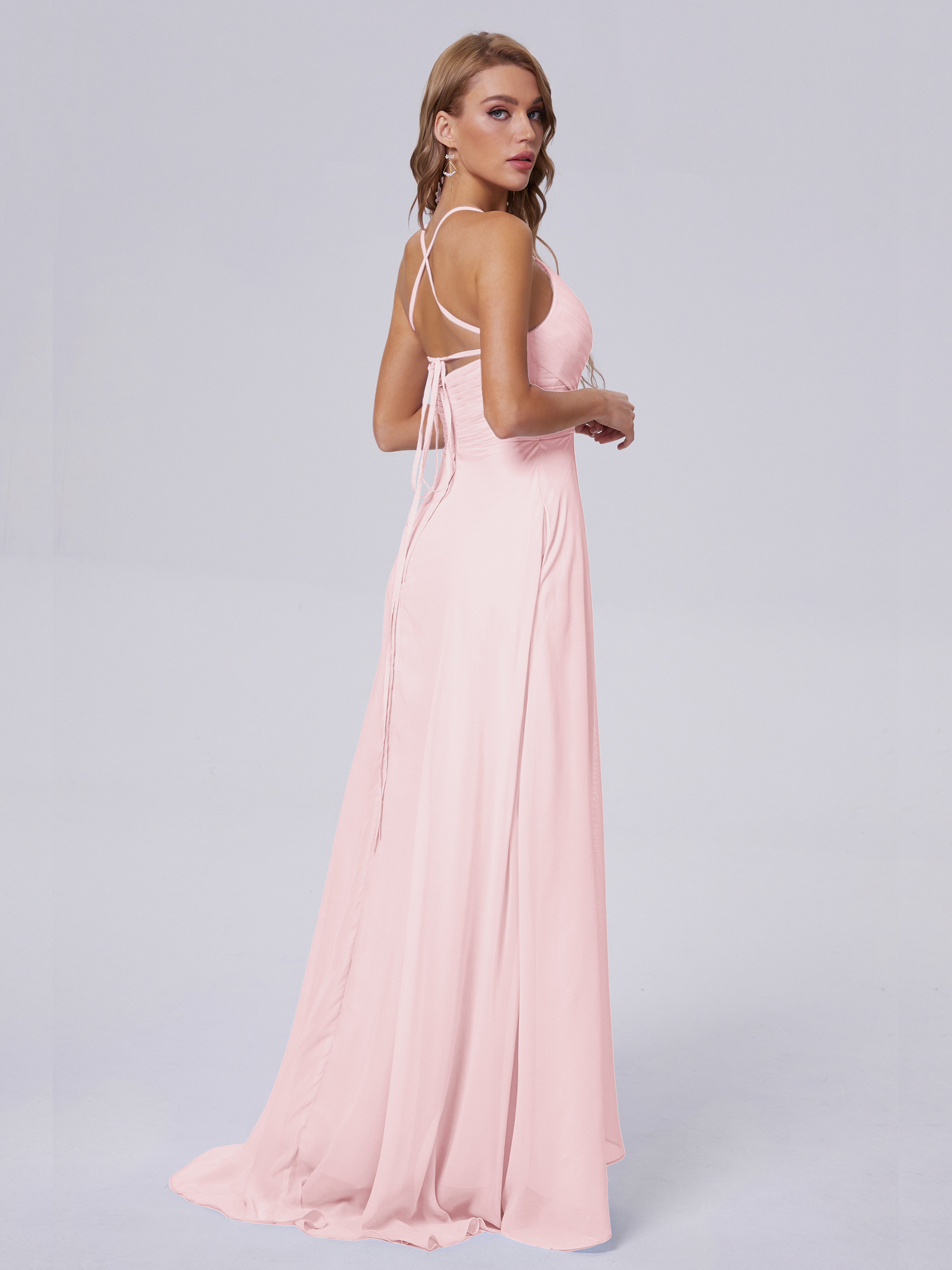 Harmony Unique Straps Chiffon Bridesmaid Dresses with Slit