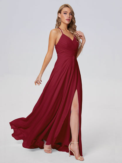 Harmony Unique Straps Chiffon Bridesmaid Dresses with Slit