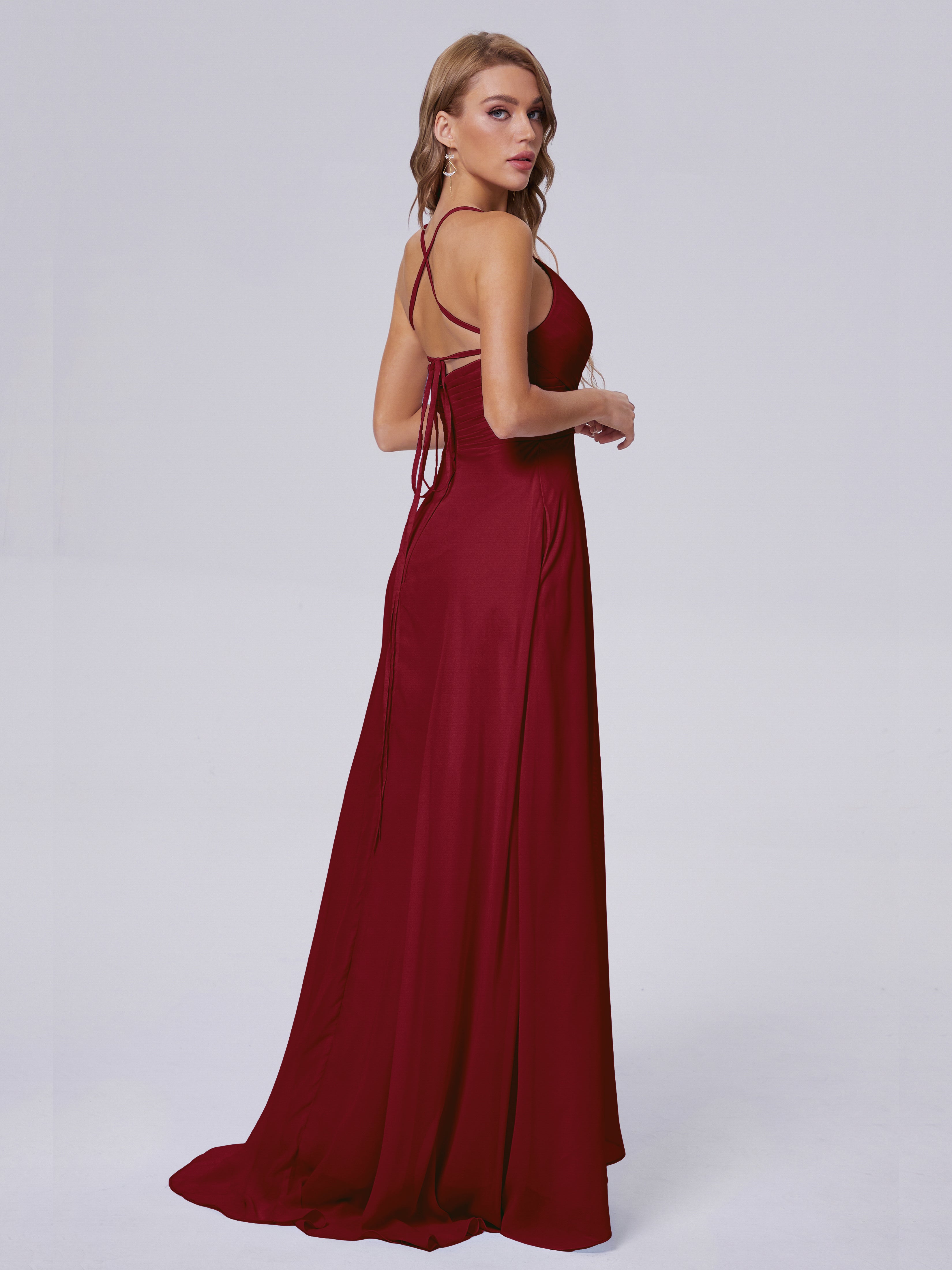 Harmony Unique Straps Chiffon Bridesmaid Dresses with Slit