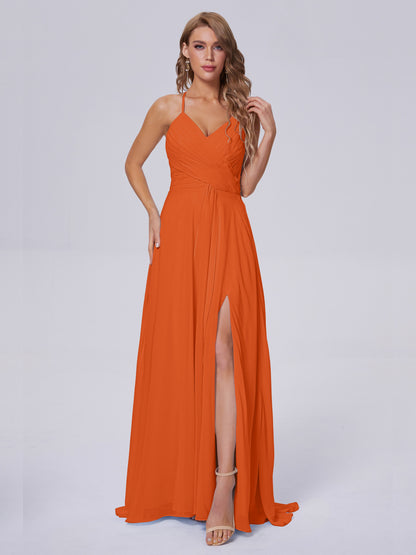Harmony Unique Straps Chiffon Bridesmaid Dresses with Slit