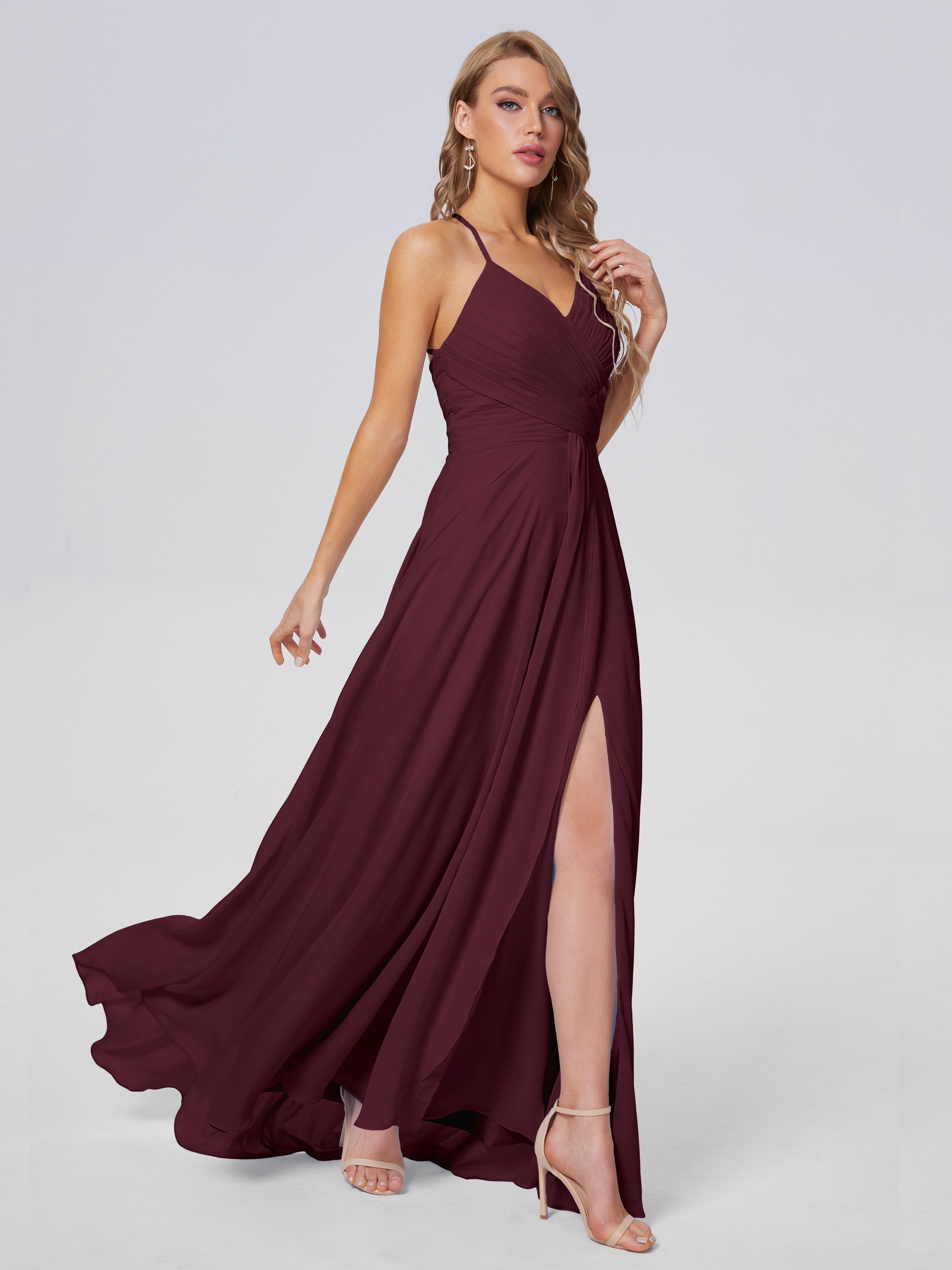 Harmony Unique Straps Chiffon Bridesmaid Dresses with Slit