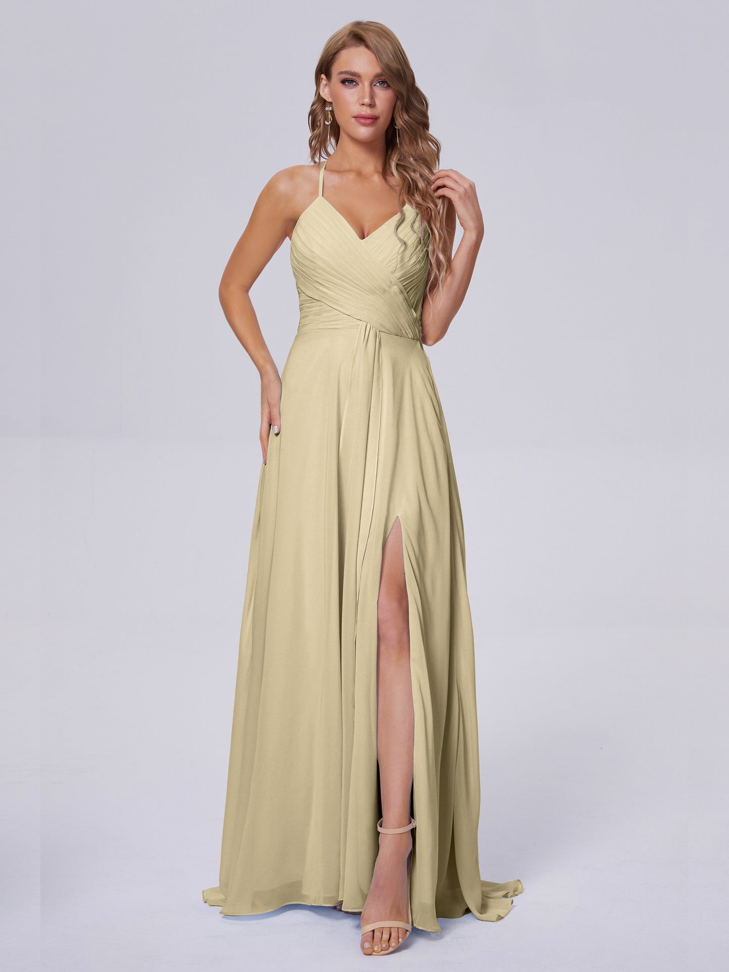 Harmony Unique Straps Chiffon Bridesmaid Dresses with Slit