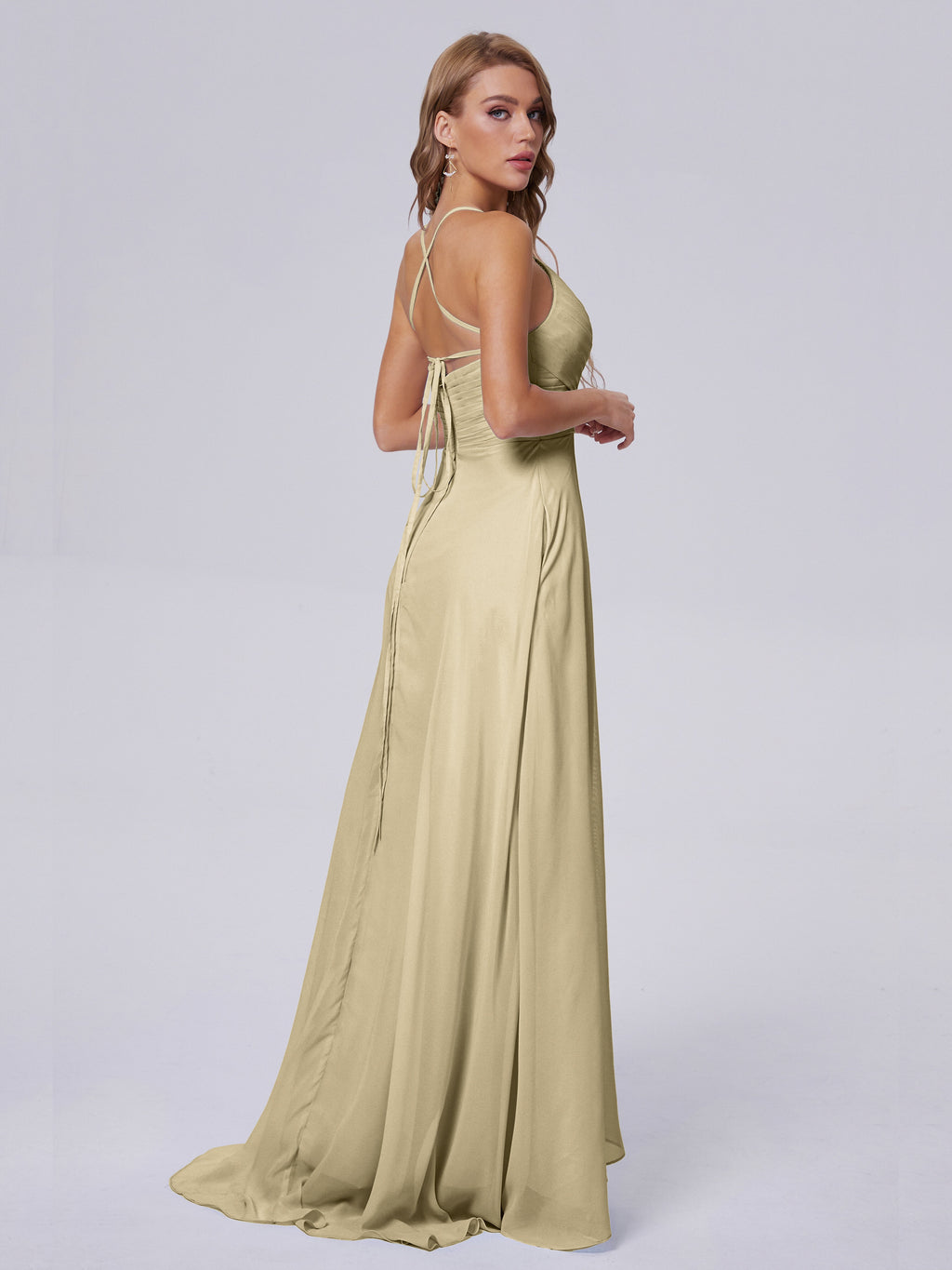 Harmony Unique Straps Chiffon Bridesmaid Dresses with Slit