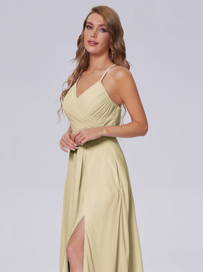 Harmony Unique Straps Chiffon Bridesmaid Dresses with Slit