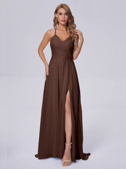 Harmony Unique Straps Chiffon Bridesmaid Dresses with Slit