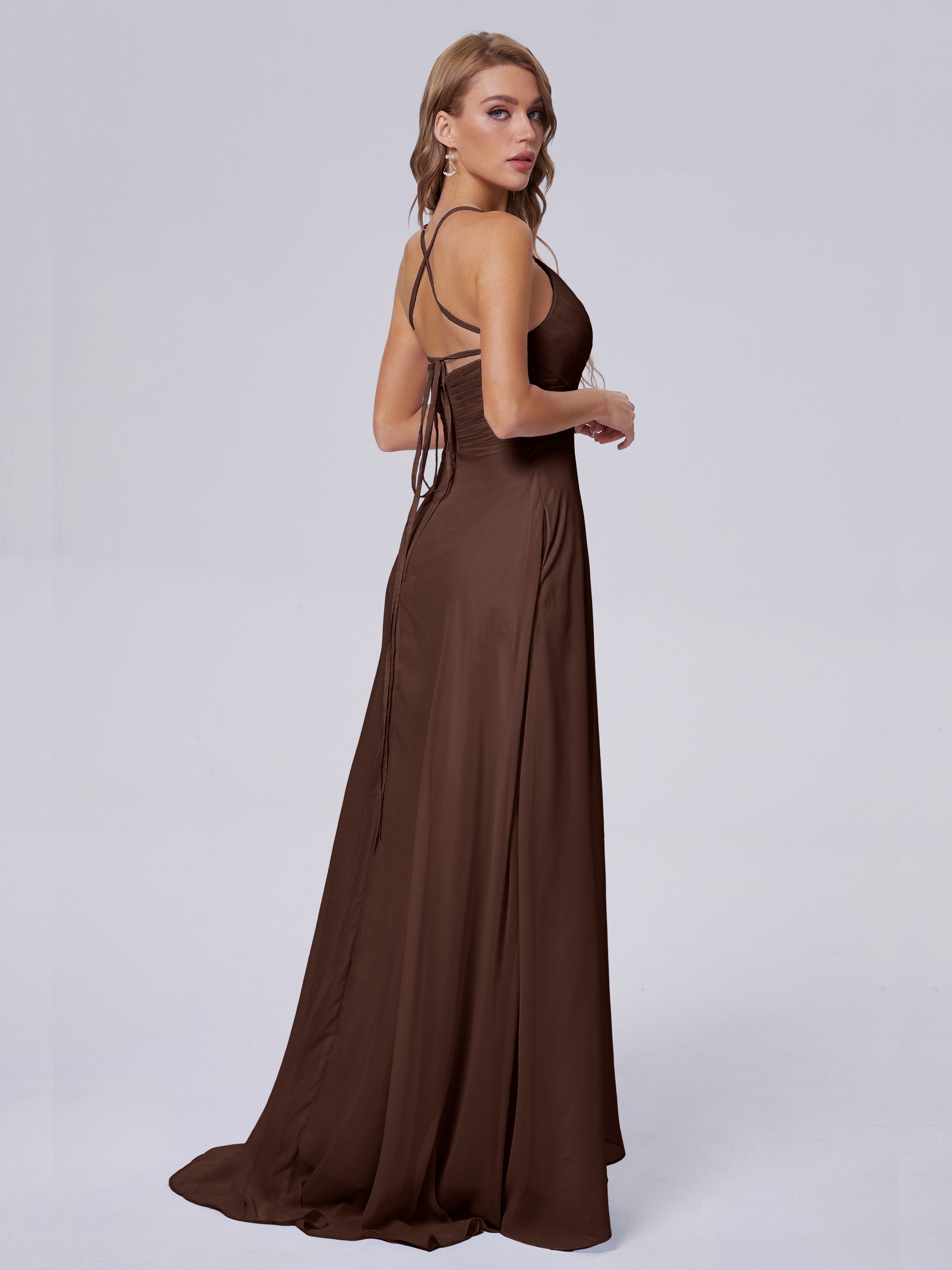 Harmony Unique Straps Chiffon Bridesmaid Dresses with Slit