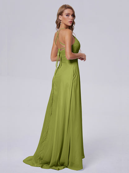 Harmony Unique Straps Chiffon Bridesmaid Dresses with Slit