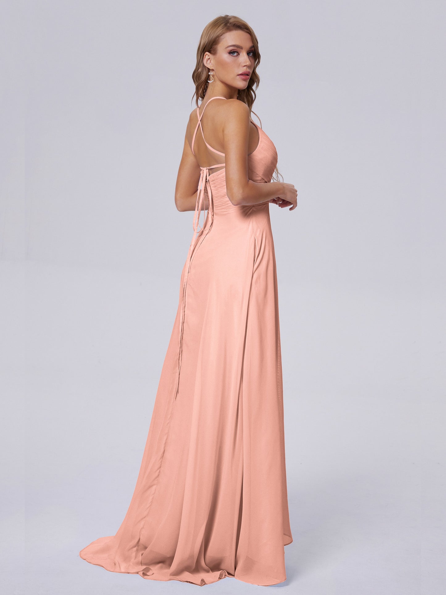 Harmony Unique Straps Chiffon Bridesmaid Dresses with Slit