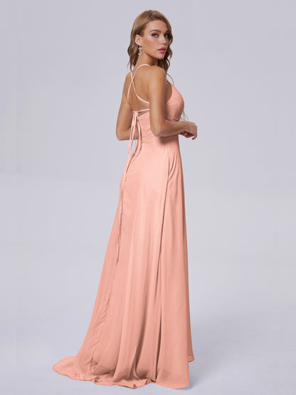 Harmony Unique Straps Chiffon Bridesmaid Dresses with Slit