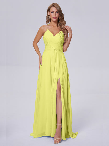 Harmony Unique Straps Chiffon Bridesmaid Dresses with Slit