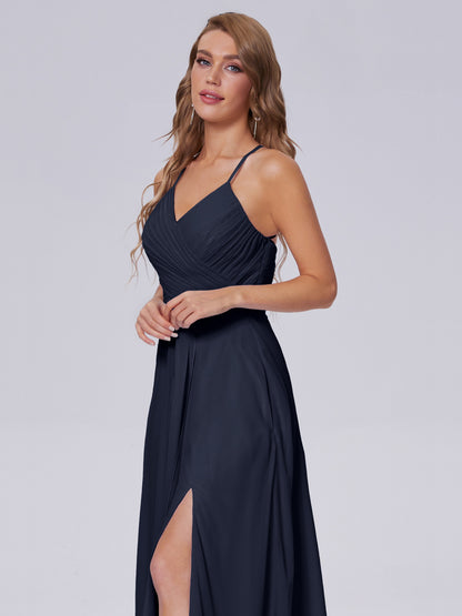 Harmony Unique Straps Chiffon Bridesmaid Dresses with Slit