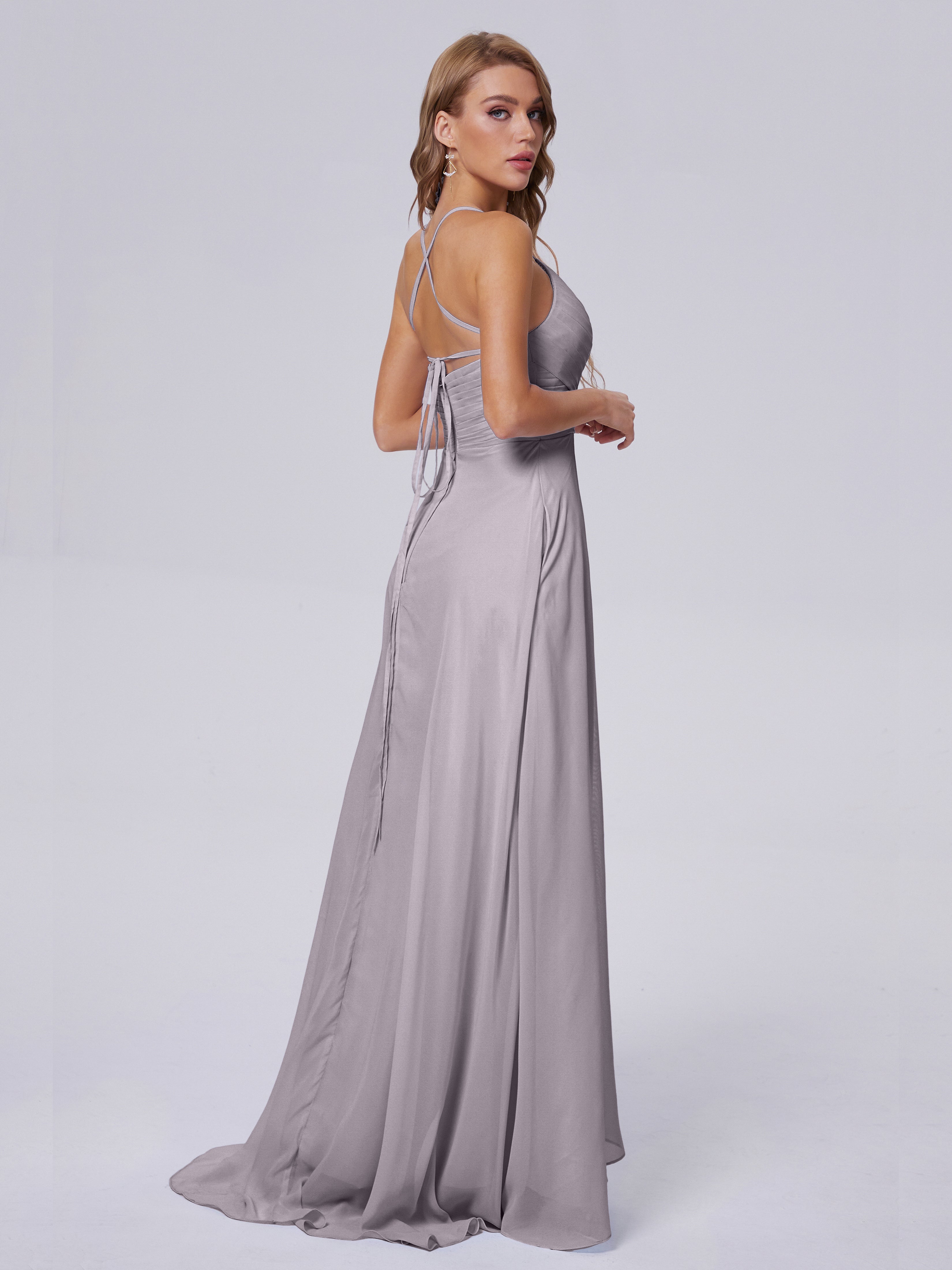 Harmony Unique Straps Chiffon Bridesmaid Dresses with Slit