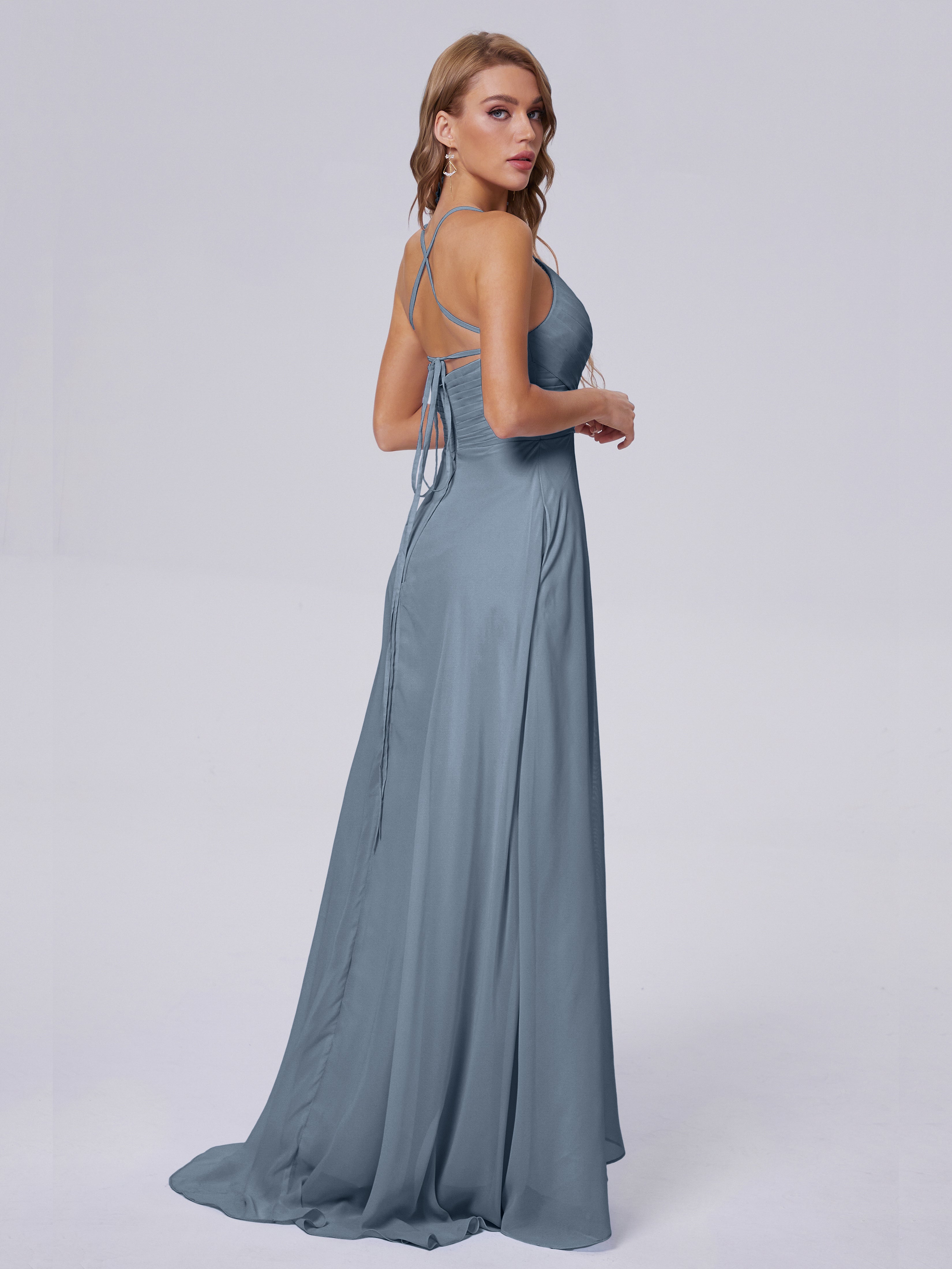 Harmony Unique Straps Chiffon Bridesmaid Dresses with Slit