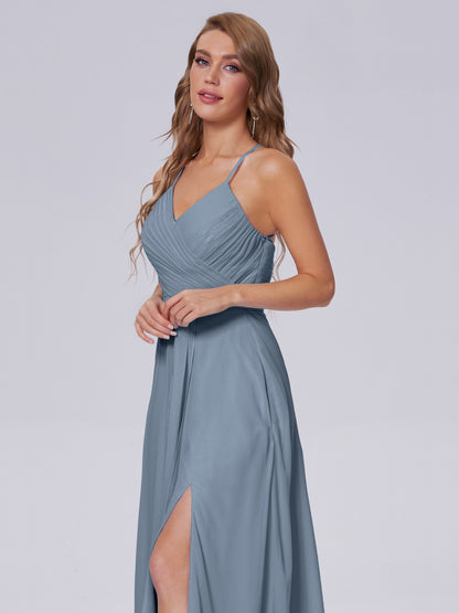 Harmony Unique Straps Chiffon Bridesmaid Dresses with Slit