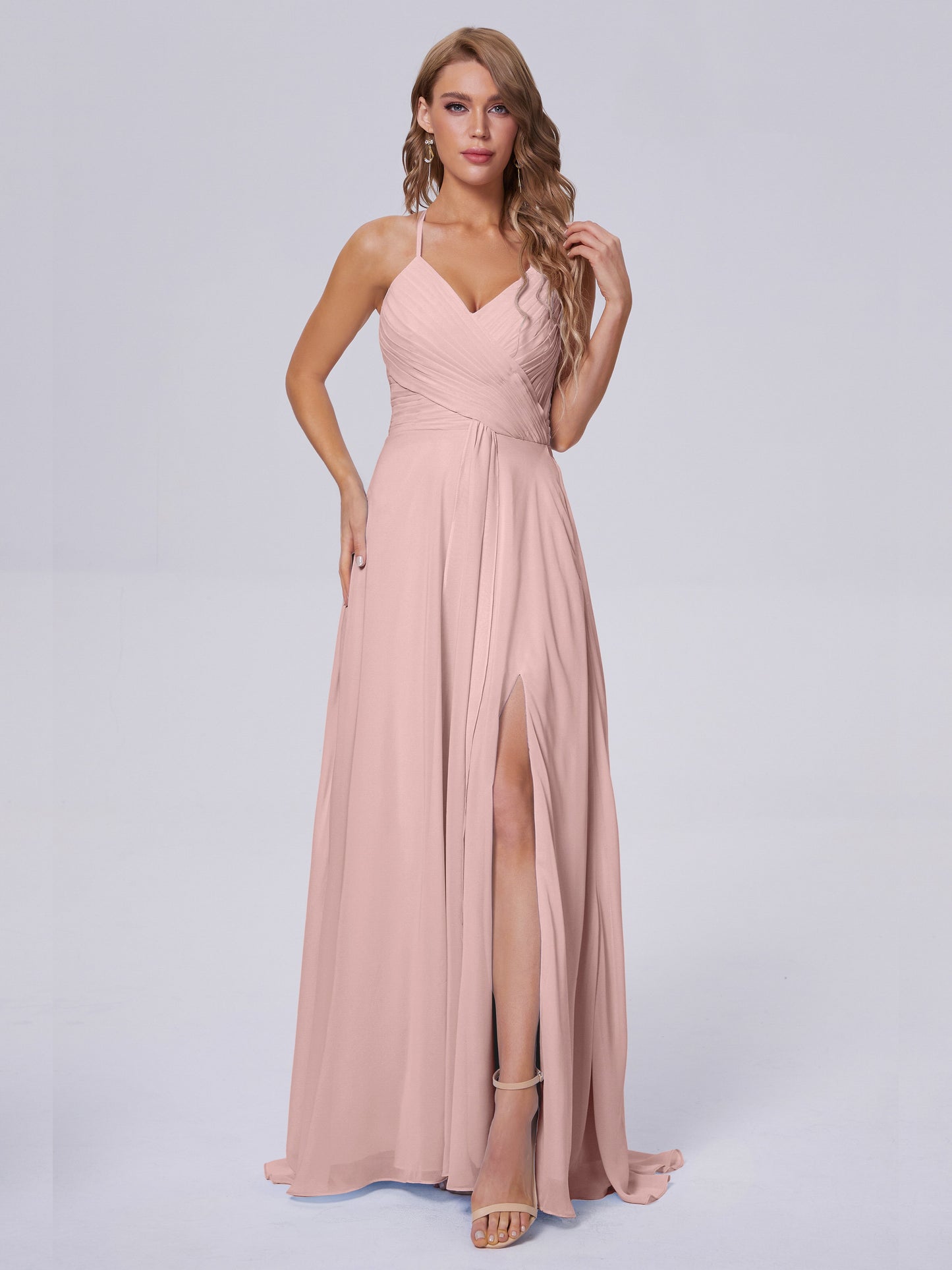 Harmony Unique Straps Chiffon Bridesmaid Dresses with Slit