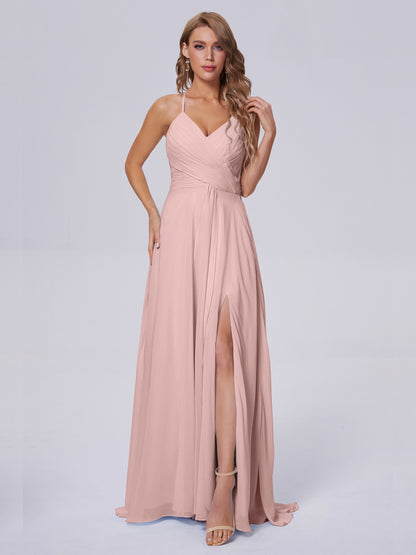 Harmony Unique Straps Chiffon Bridesmaid Dresses with Slit