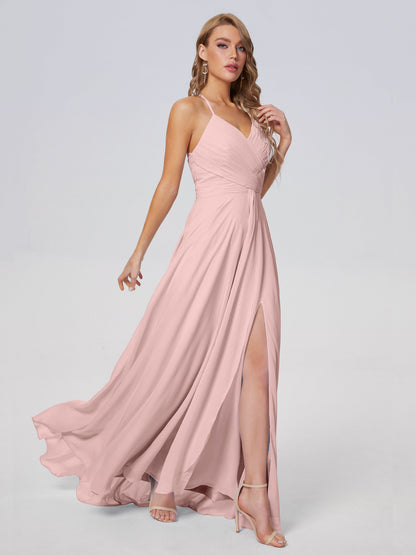 Harmony Unique Straps Chiffon Bridesmaid Dresses with Slit