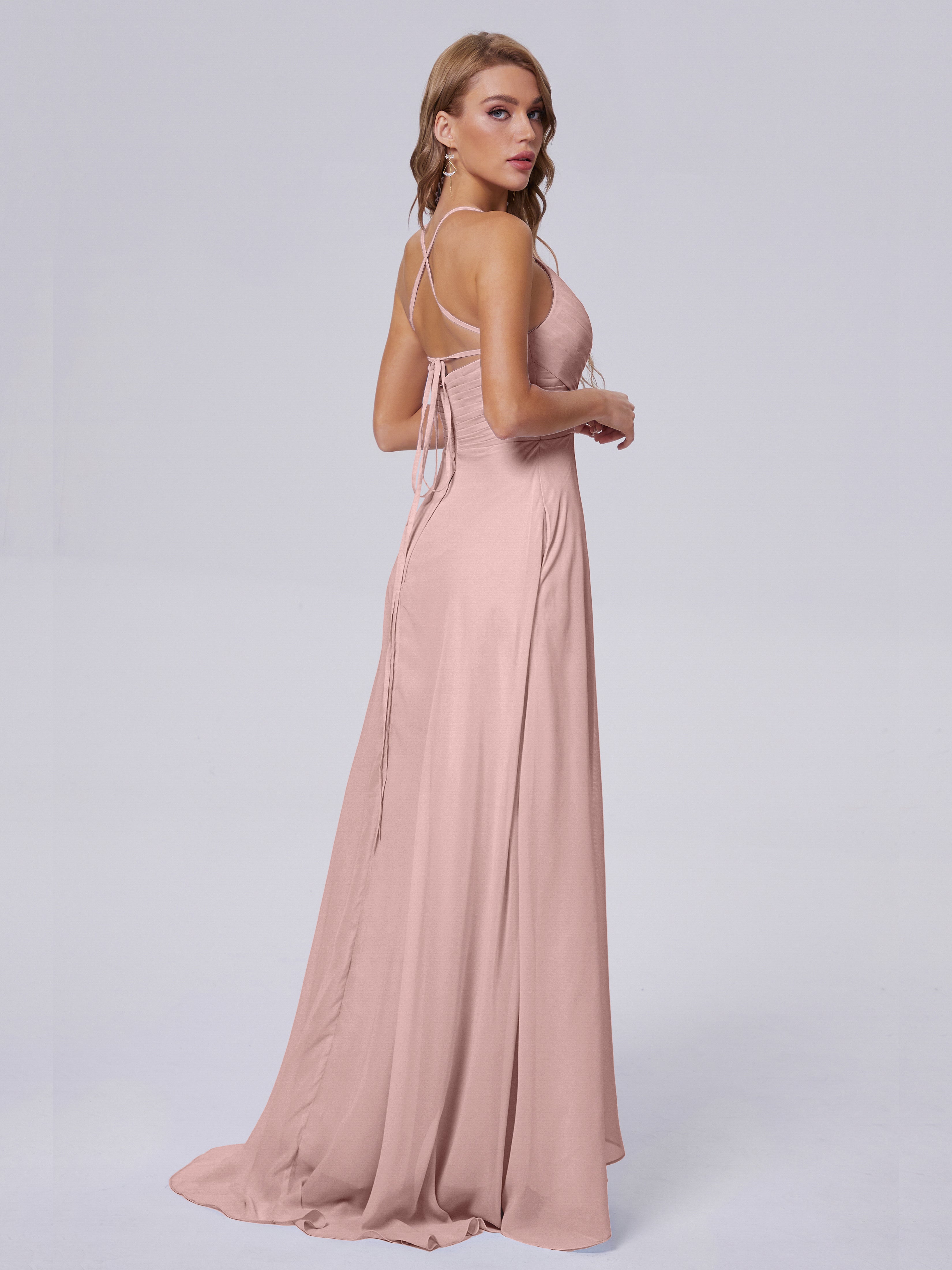 Harmony Unique Straps Chiffon Bridesmaid Dresses with Slit