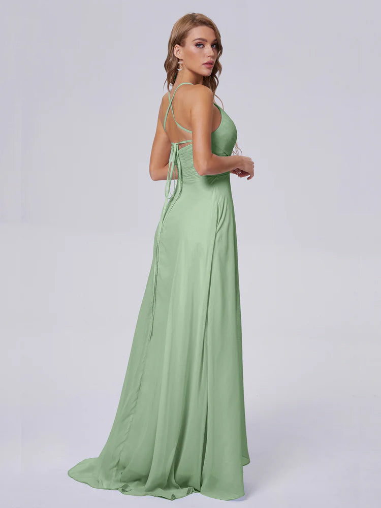 Harmony Unique Straps Chiffon Bridesmaid Dresses with Slit