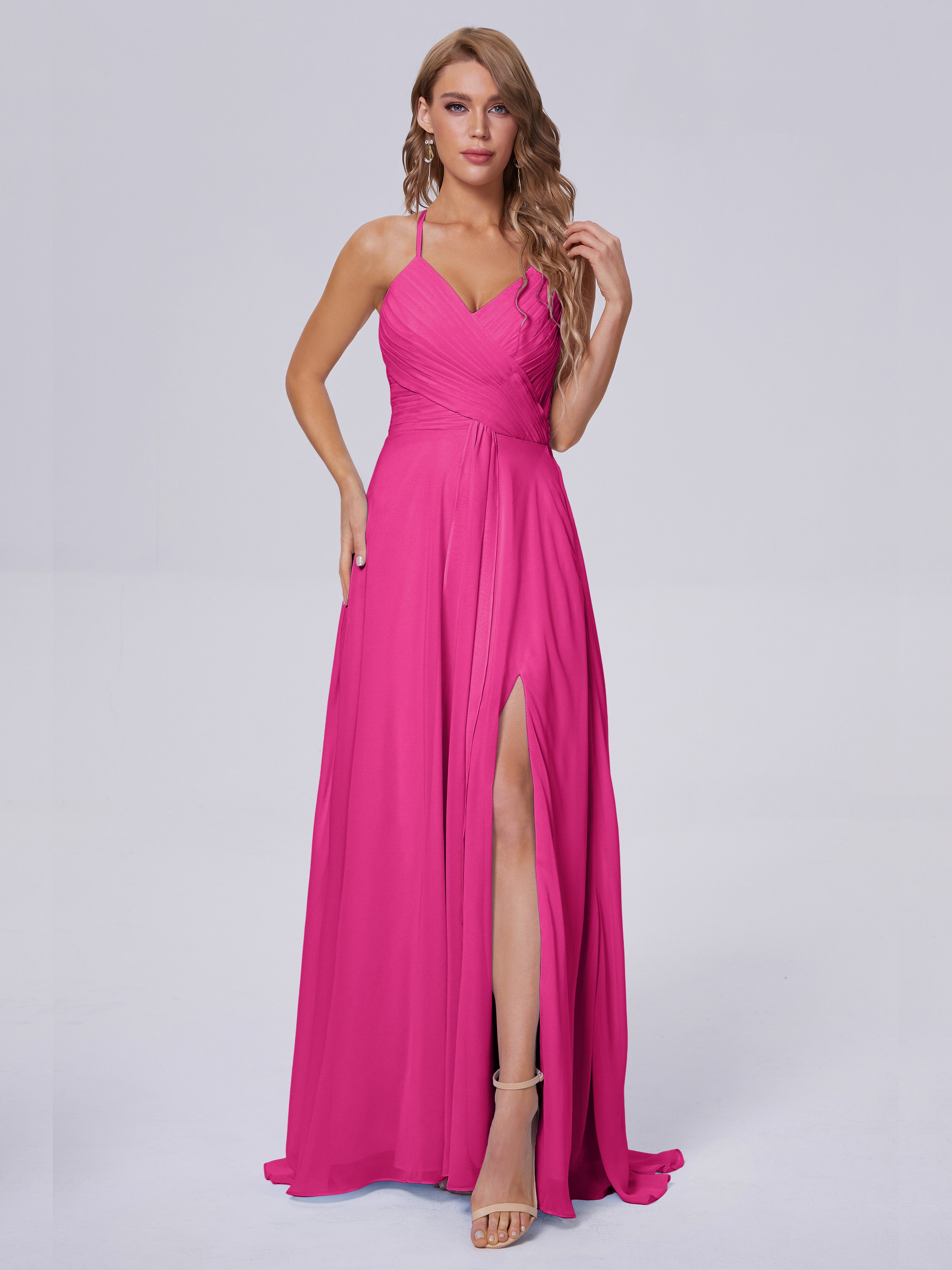Harmony Unique Straps Chiffon Bridesmaid Dresses with Slit