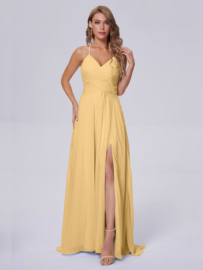 Harmony Unique Straps Chiffon Bridesmaid Dresses with Slit