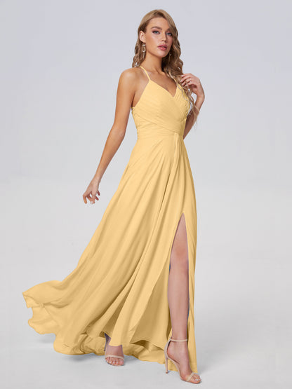 Harmony Unique Straps Chiffon Bridesmaid Dresses with Slit