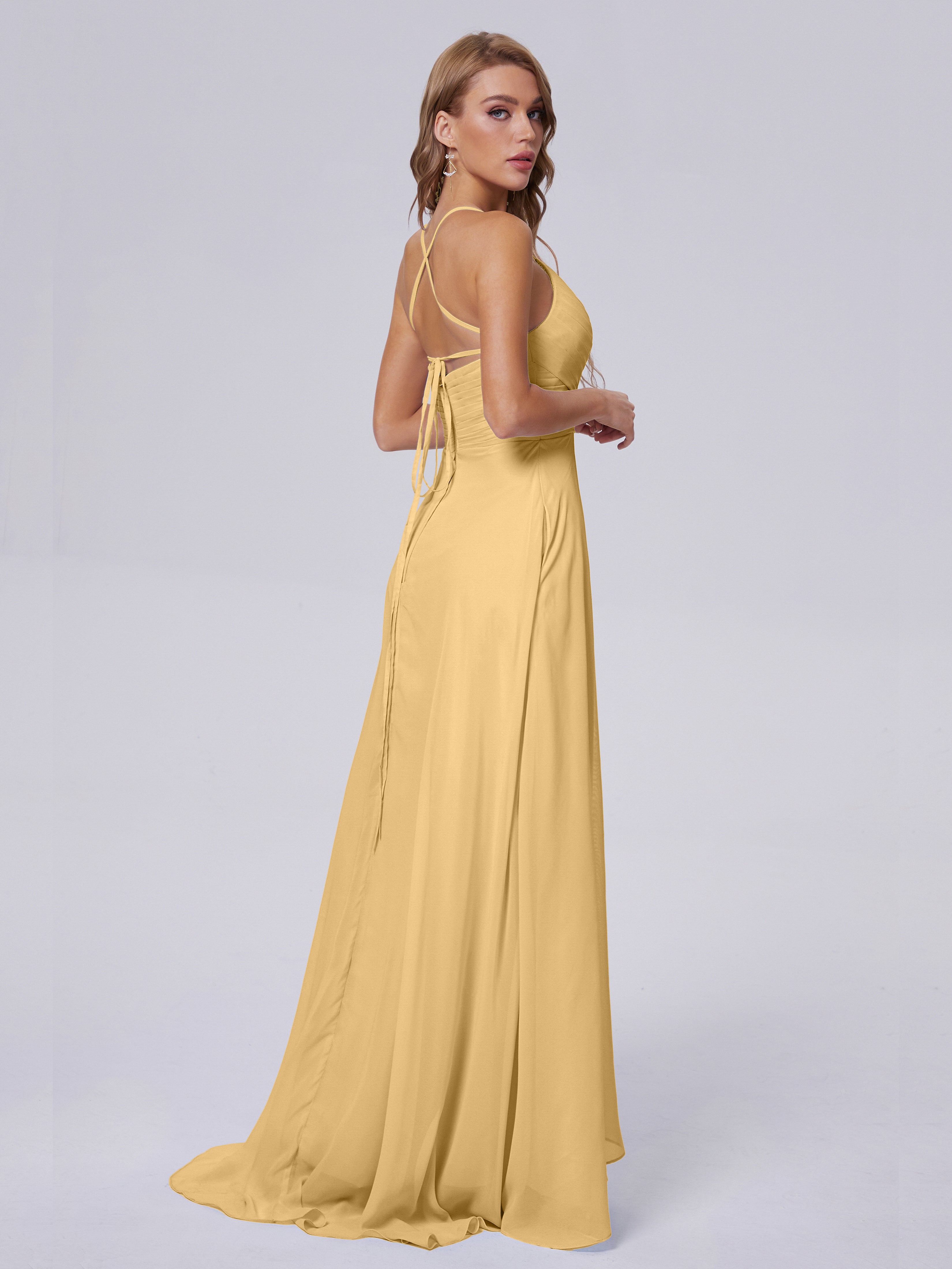 Harmony Unique Straps Chiffon Bridesmaid Dresses with Slit
