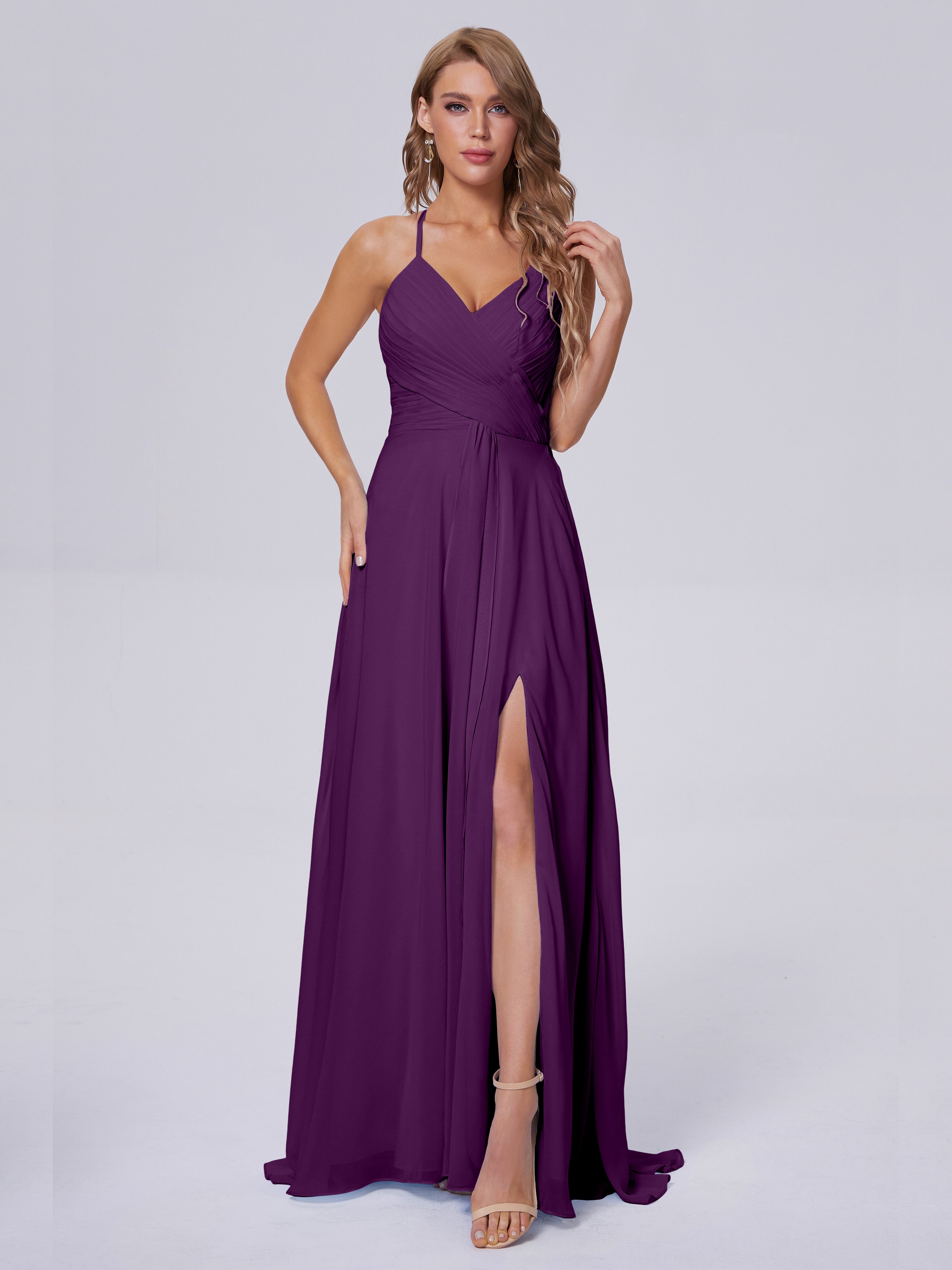 Harmony Unique Straps Chiffon Bridesmaid Dresses with Slit