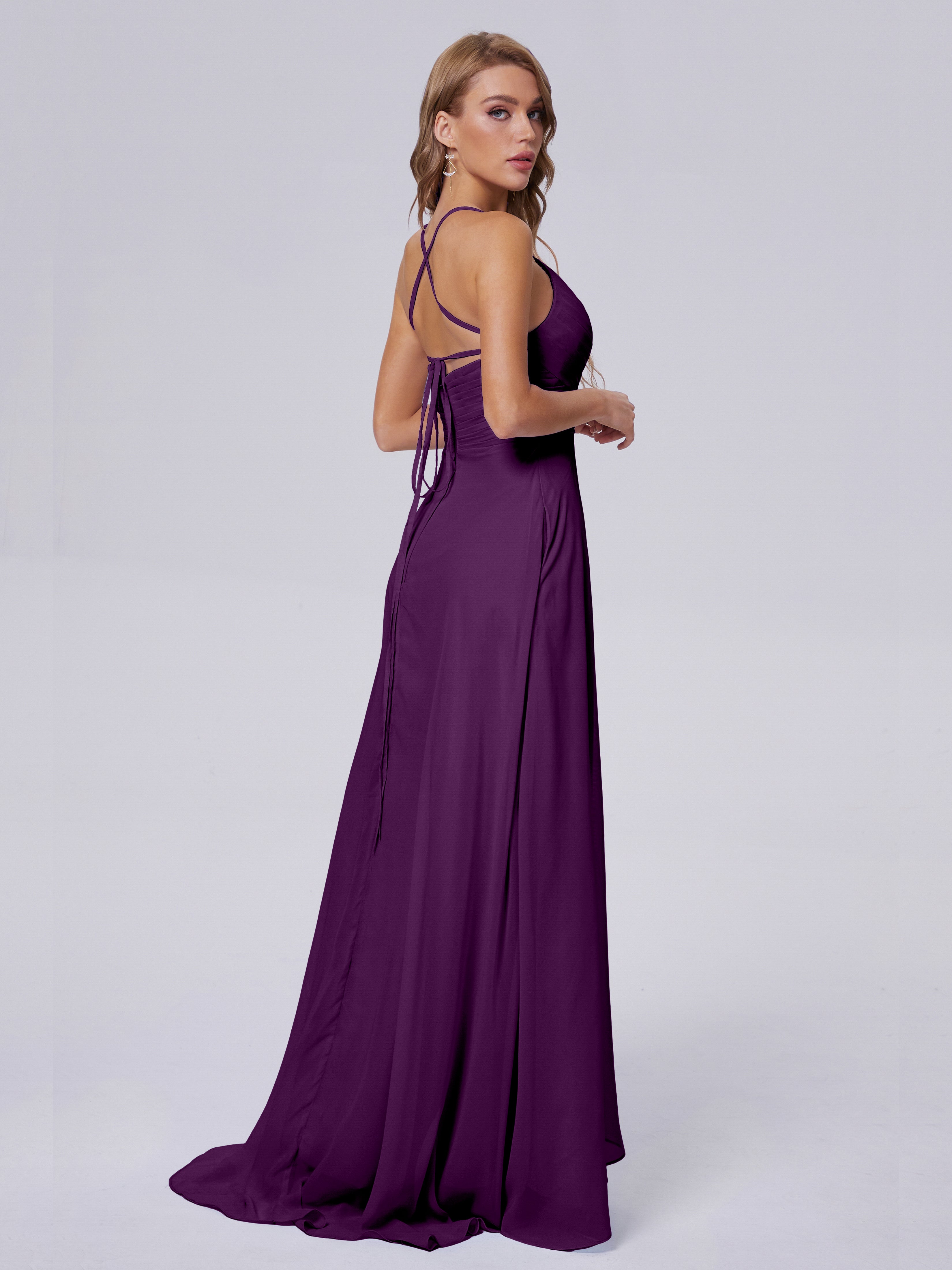 Harmony Unique Straps Chiffon Bridesmaid Dresses with Slit